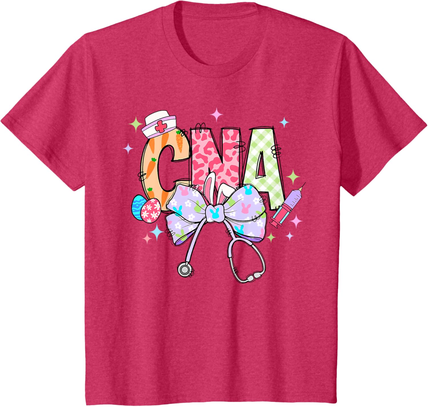 Coquette Bow Stethoscope CNA Nurse Happy Easter Day T-Shirt