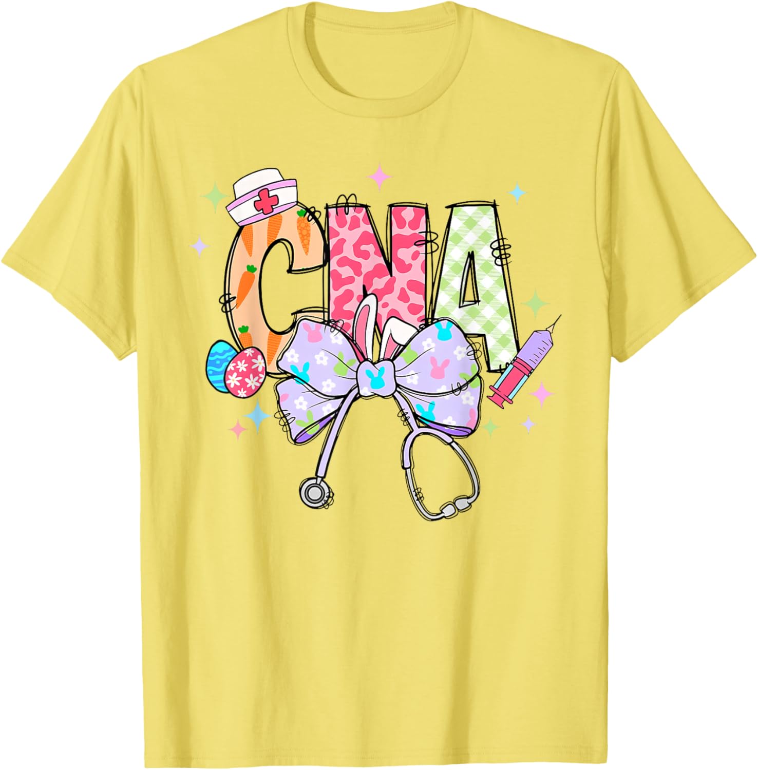 Coquette Bow Stethoscope CNA Nurse Happy Easter Day T-Shirt