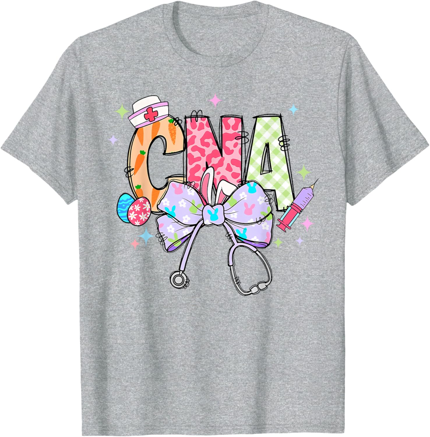 Coquette Bow Stethoscope CNA Nurse Happy Easter Day T-Shirt