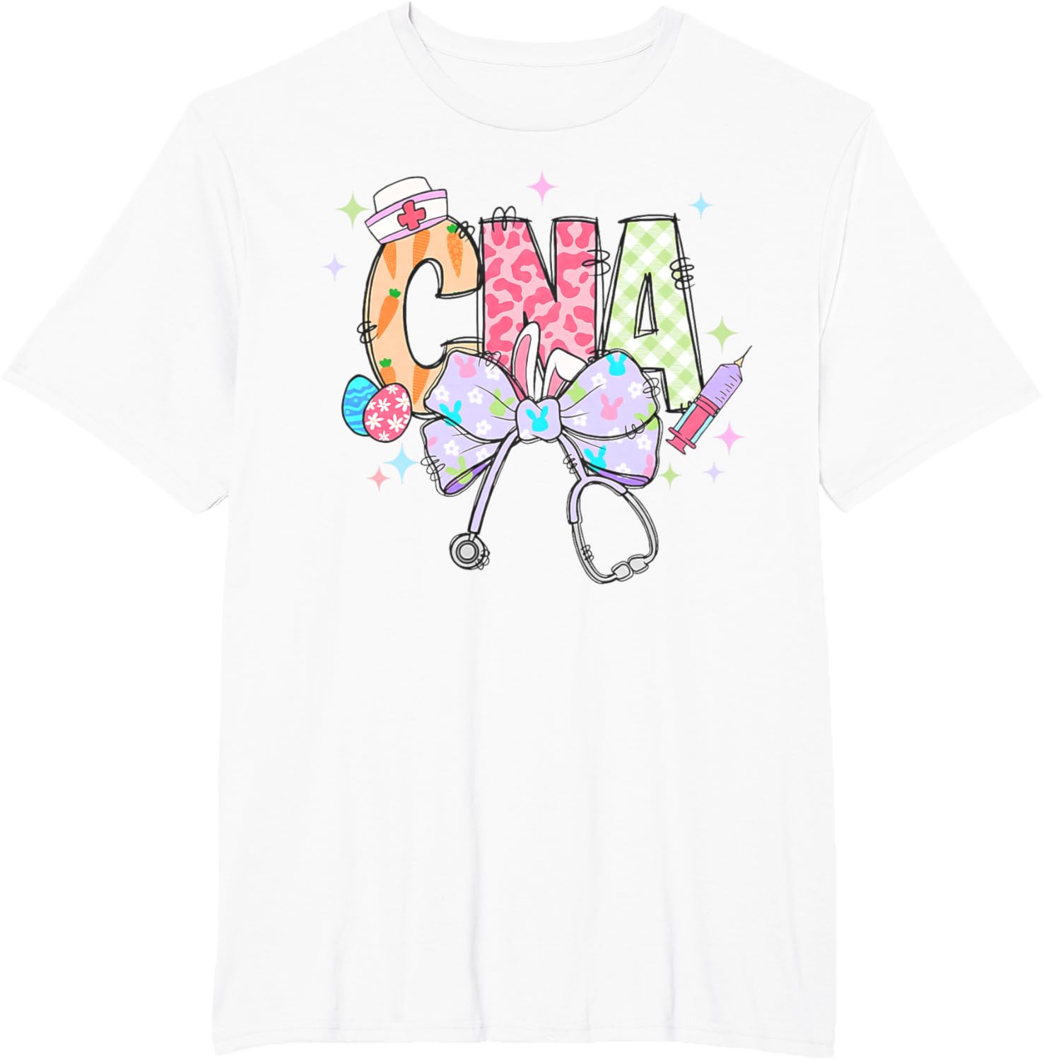 Coquette Bow Stethoscope CNA Nurse Happy Easter Day T-Shirt