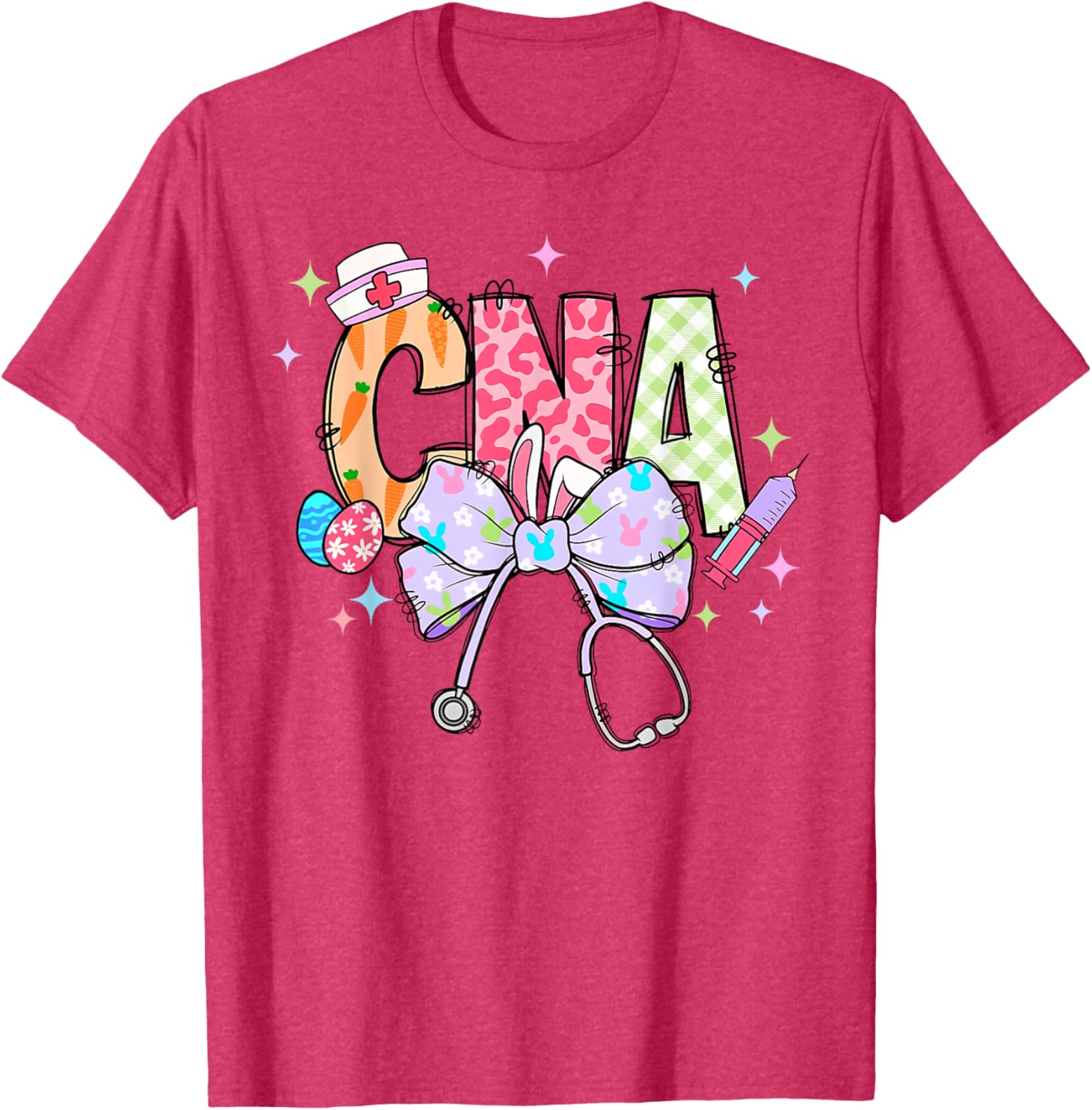 Coquette Bow Stethoscope CNA Nurse Happy Easter Day T-Shirt