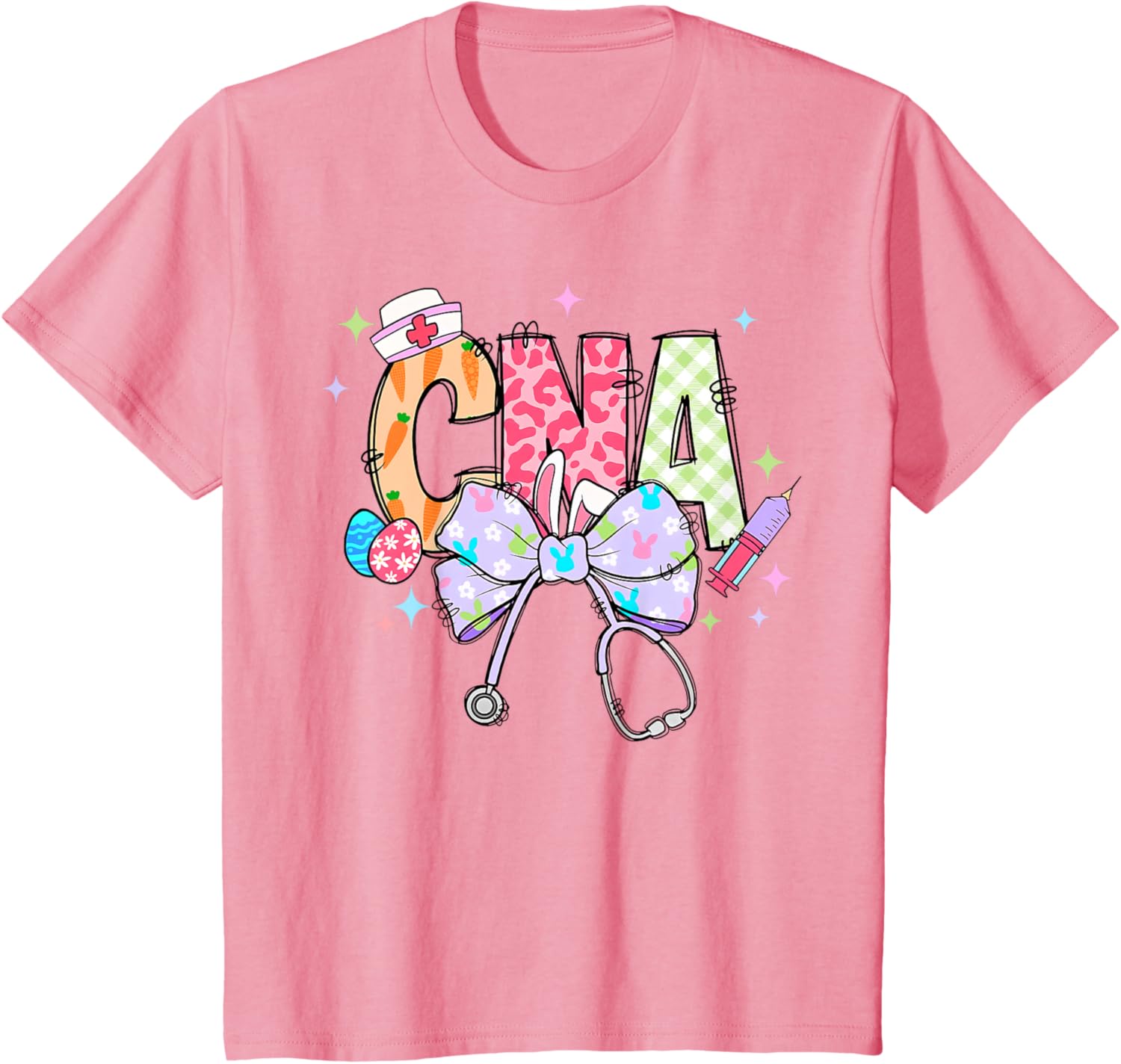 Coquette Bow Stethoscope CNA Nurse Happy Easter Day T-Shirt