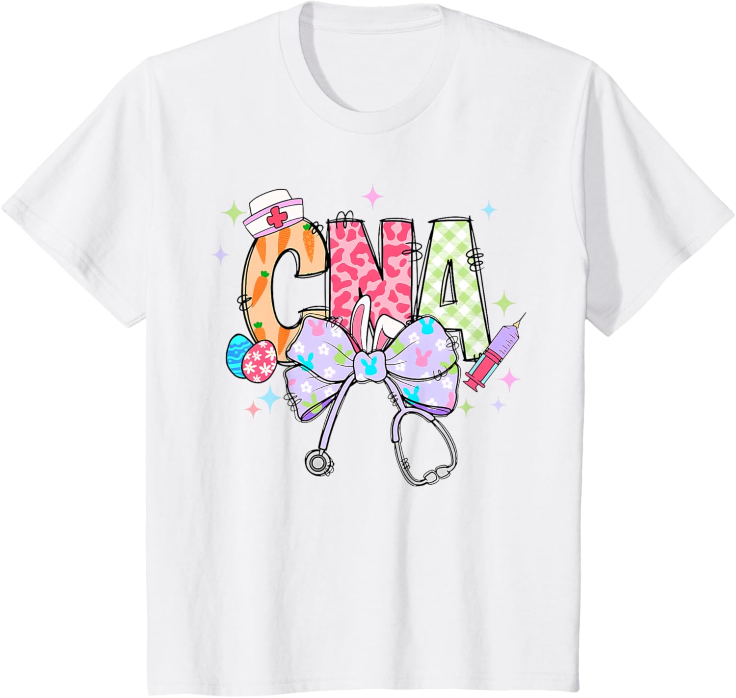 Coquette Bow Stethoscope CNA Nurse Happy Easter Day T-Shirt