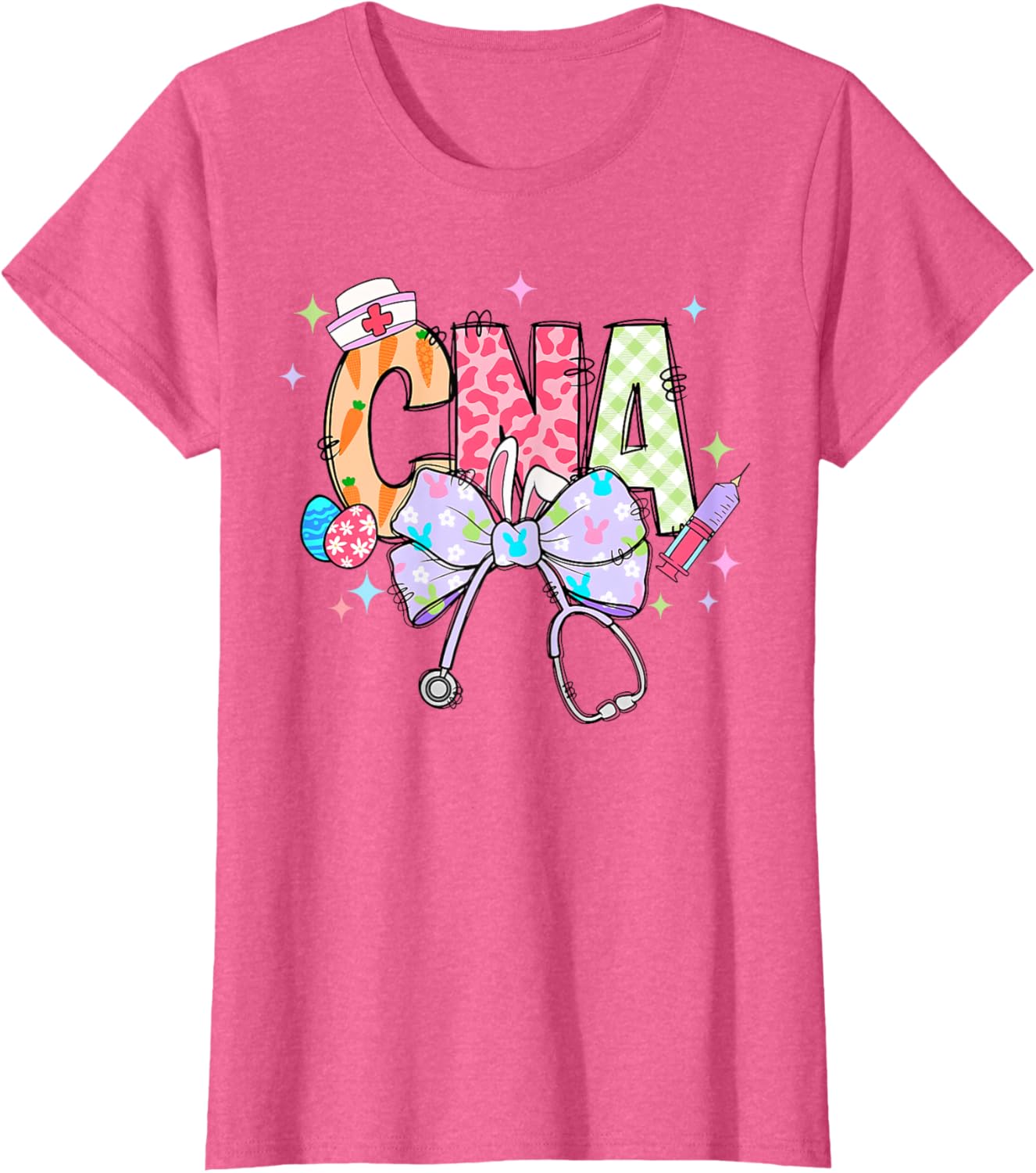 Coquette Bow Stethoscope CNA Nurse Happy Easter Day T-Shirt