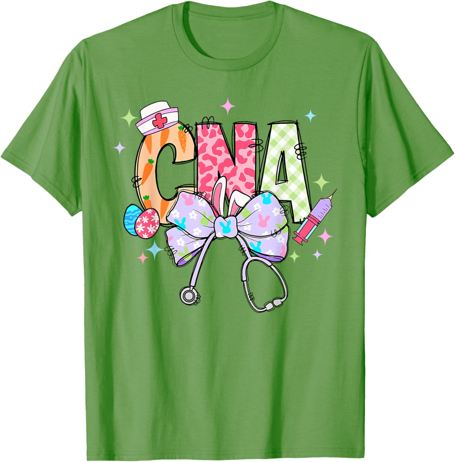 Coquette Bow Stethoscope CNA Nurse Happy Easter Day T-Shirt