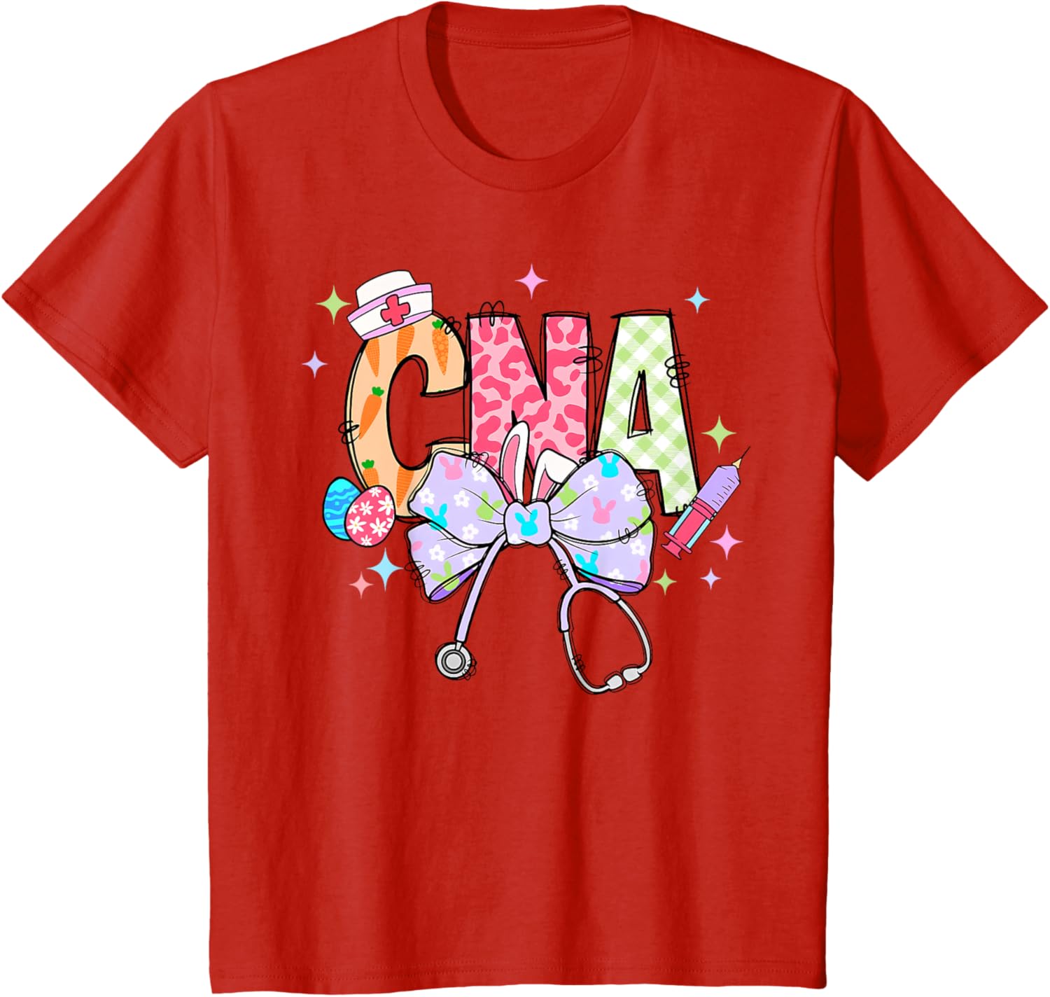 Coquette Bow Stethoscope CNA Nurse Happy Easter Day T-Shirt