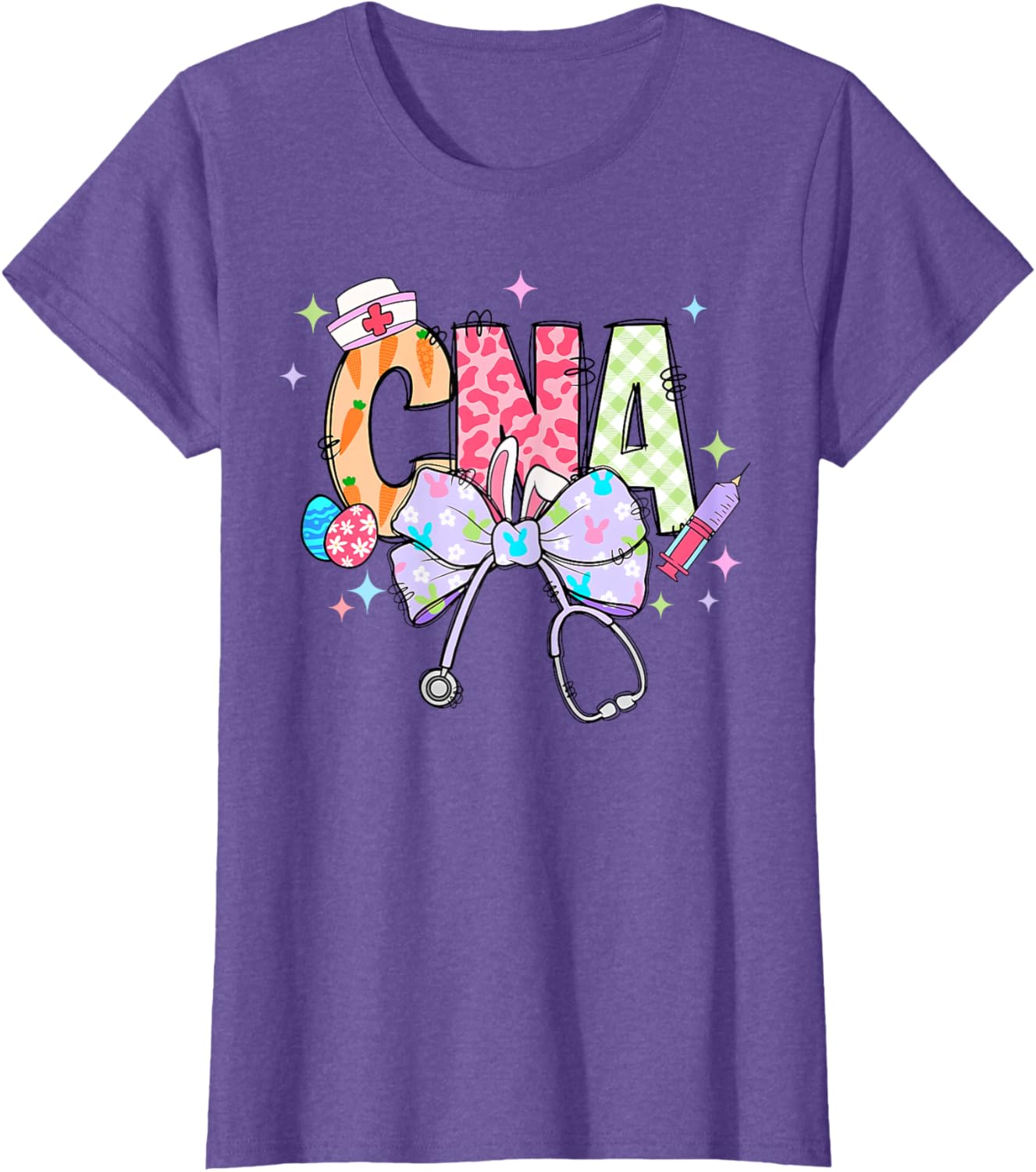 Coquette Bow Stethoscope CNA Nurse Happy Easter Day T-Shirt