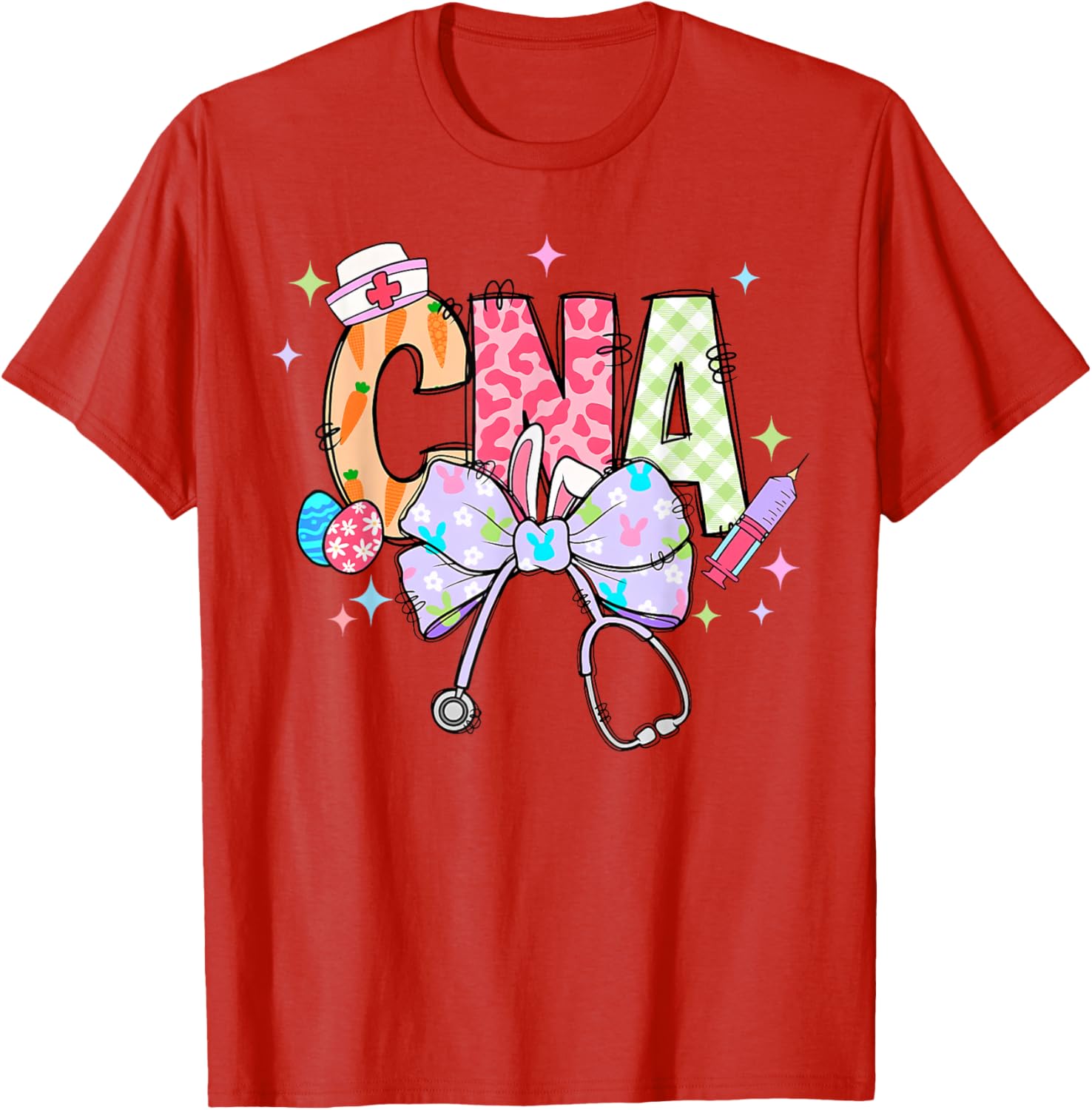 Coquette Bow Stethoscope CNA Nurse Happy Easter Day T-Shirt