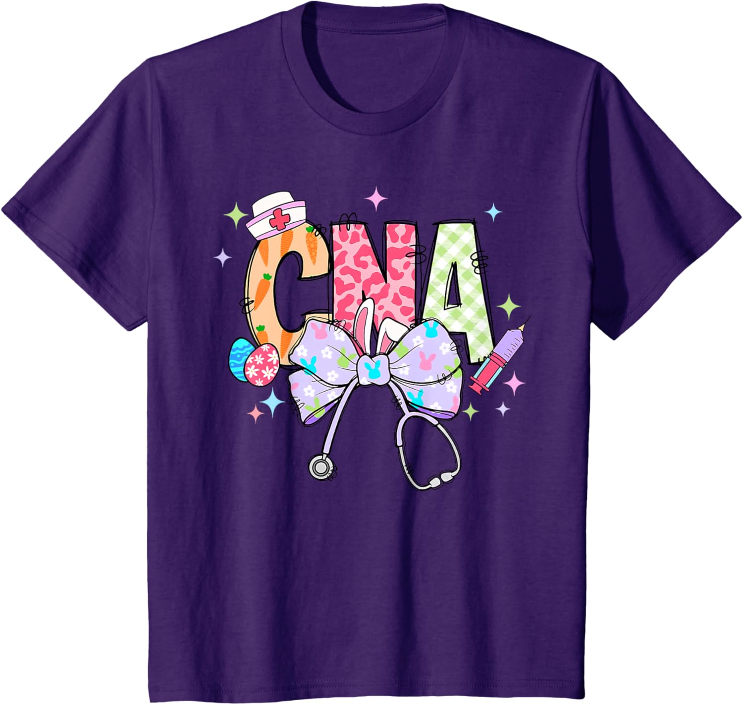 Coquette Bow Stethoscope CNA Nurse Happy Easter Day T-Shirt