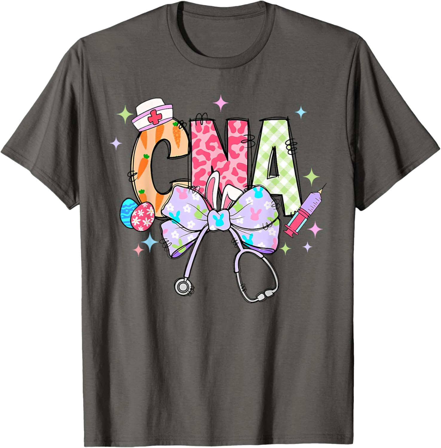 Coquette Bow Stethoscope CNA Nurse Happy Easter Day T-Shirt