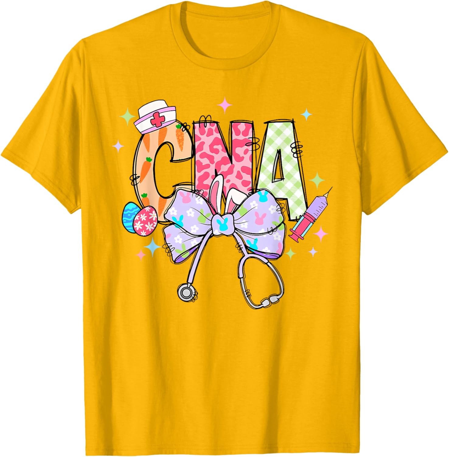 Coquette Bow Stethoscope CNA Nurse Happy Easter Day T-Shirt