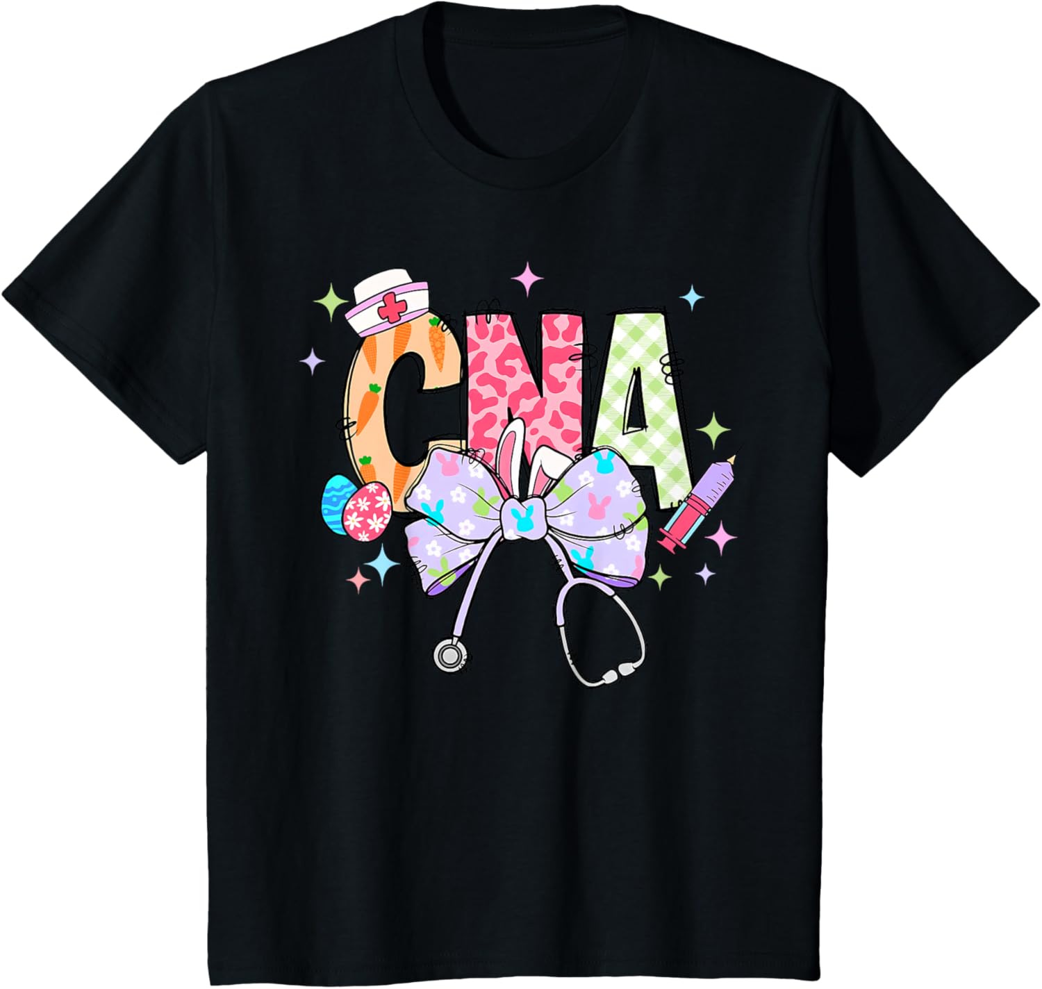 Coquette Bow Stethoscope CNA Nurse Happy Easter Day T-Shirt