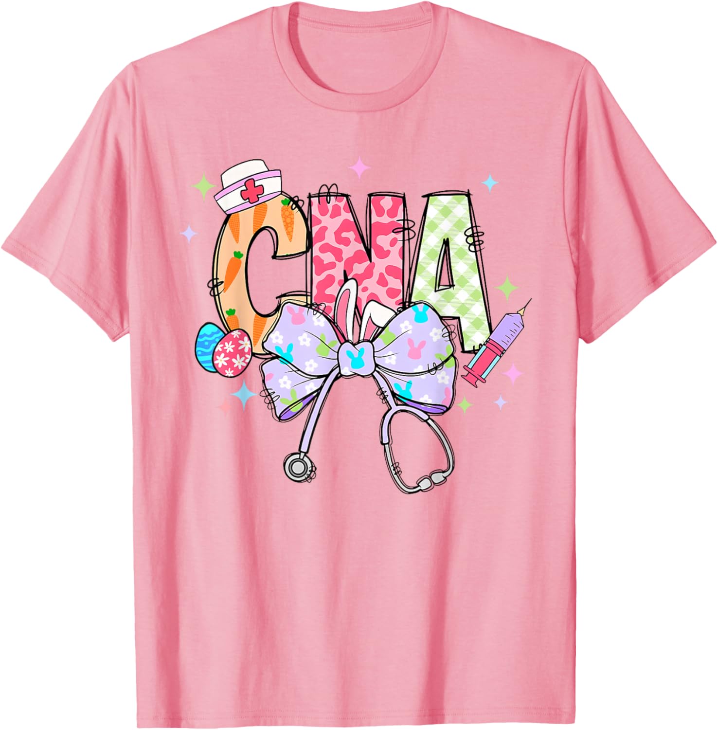 Coquette Bow Stethoscope CNA Nurse Happy Easter Day T-Shirt