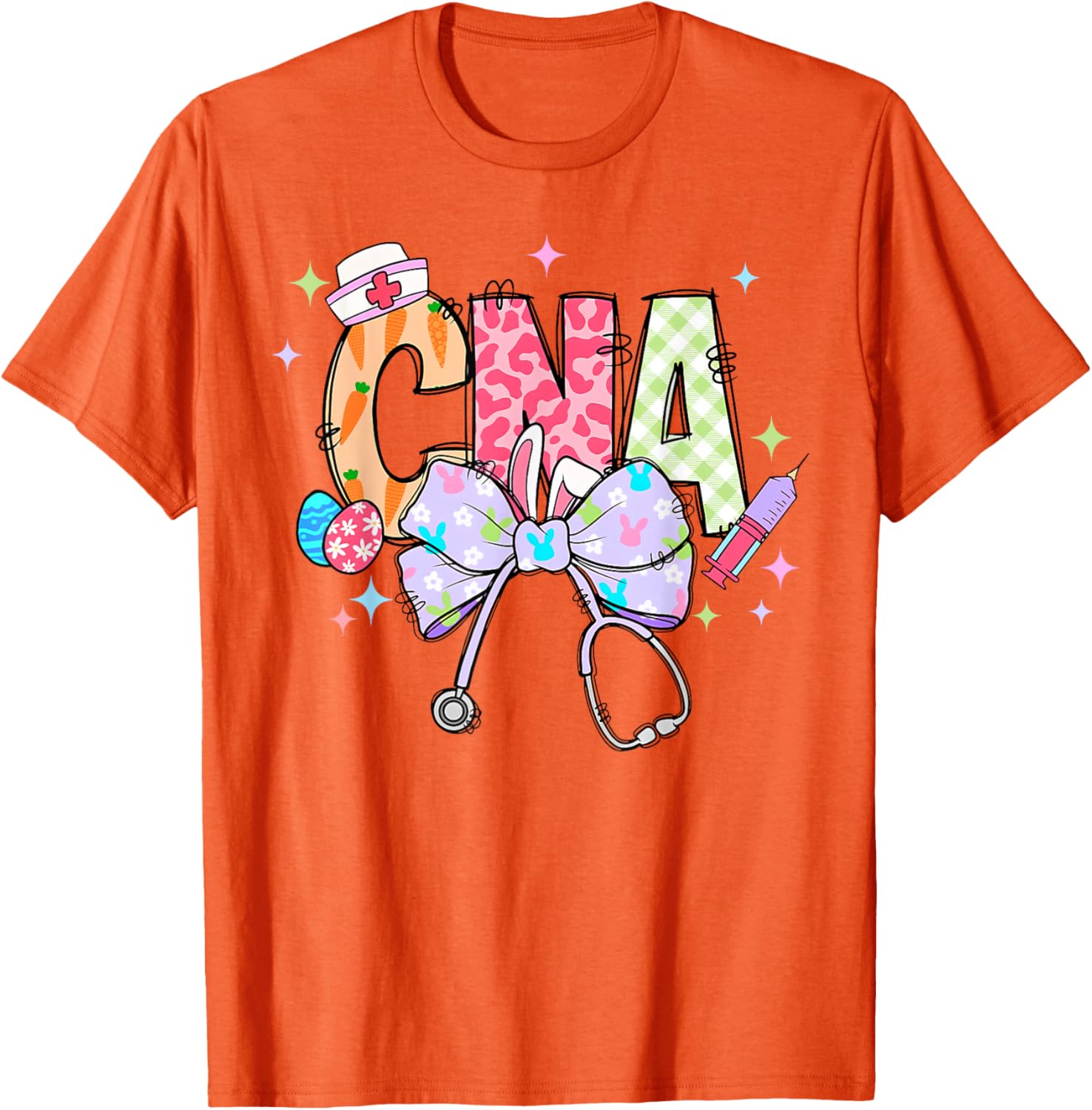 Coquette Bow Stethoscope CNA Nurse Happy Easter Day T-Shirt