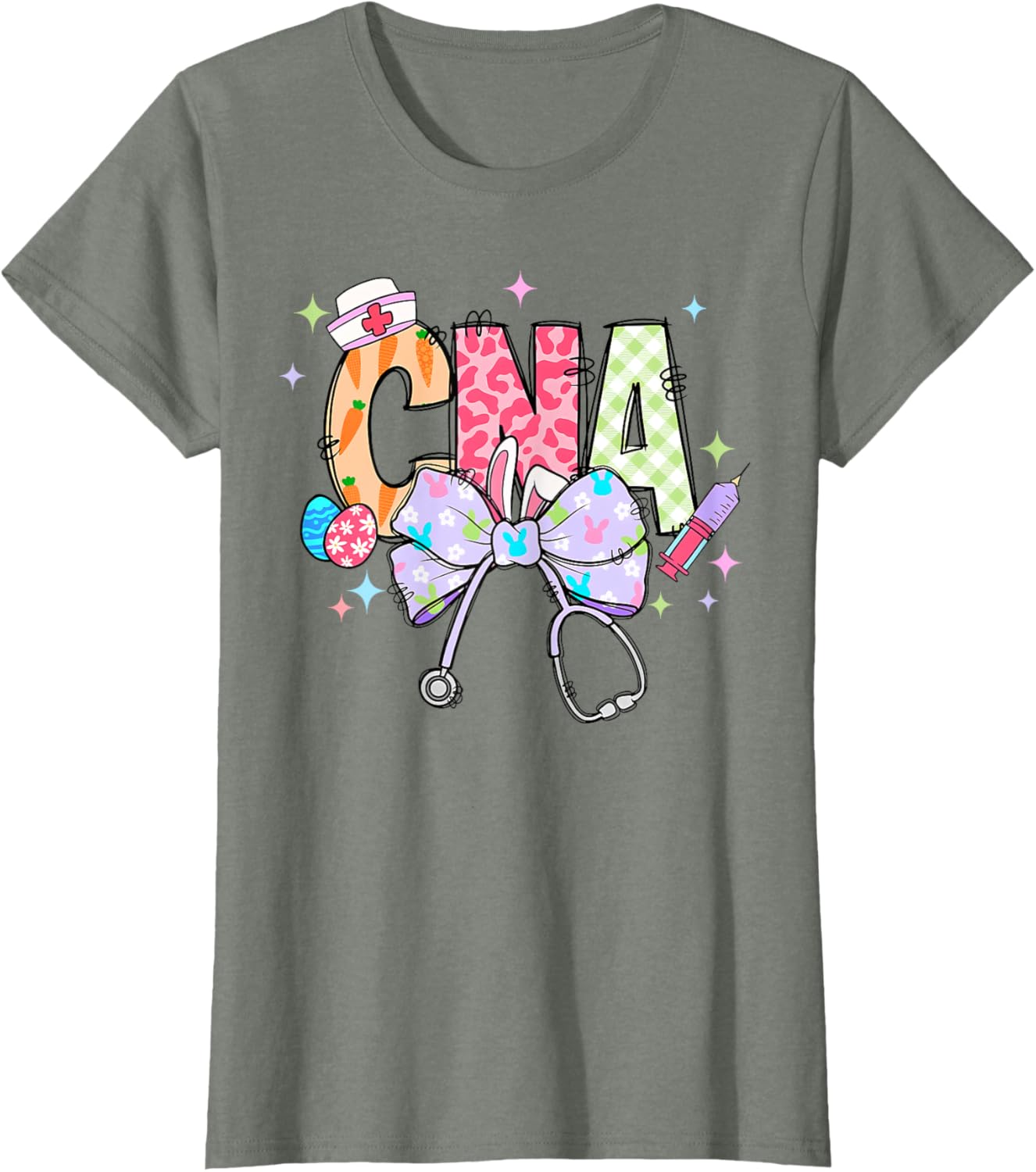 Coquette Bow Stethoscope CNA Nurse Happy Easter Day T-Shirt