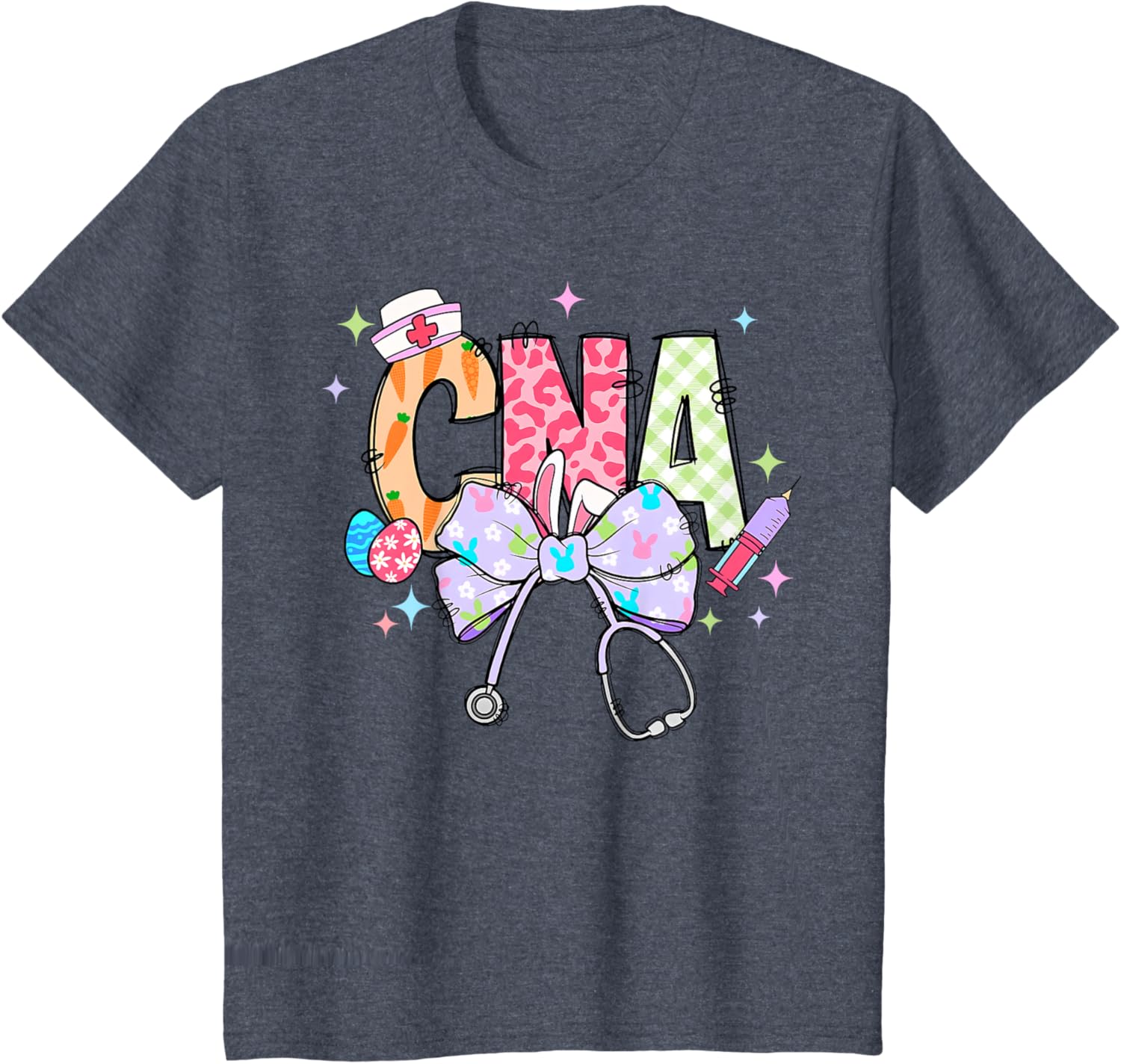 Coquette Bow Stethoscope CNA Nurse Happy Easter Day T-Shirt