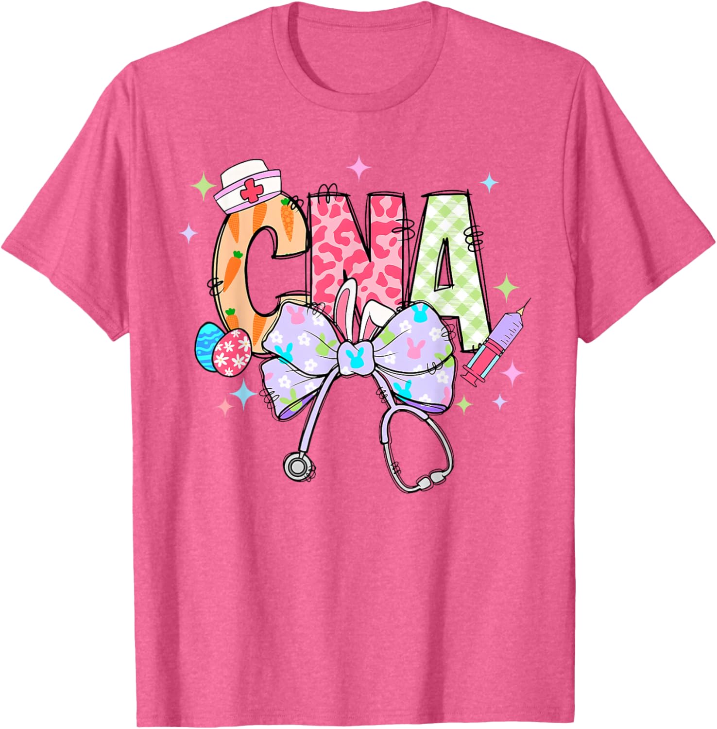 Coquette Bow Stethoscope CNA Nurse Happy Easter Day T-Shirt