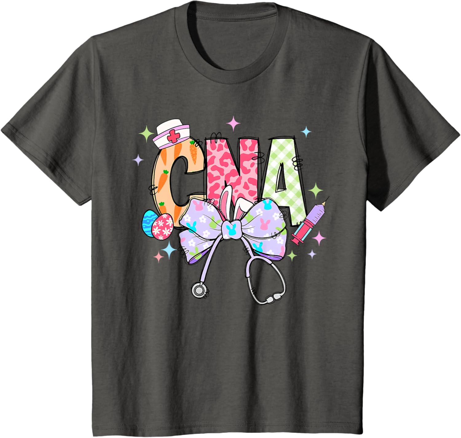 Coquette Bow Stethoscope CNA Nurse Happy Easter Day T-Shirt