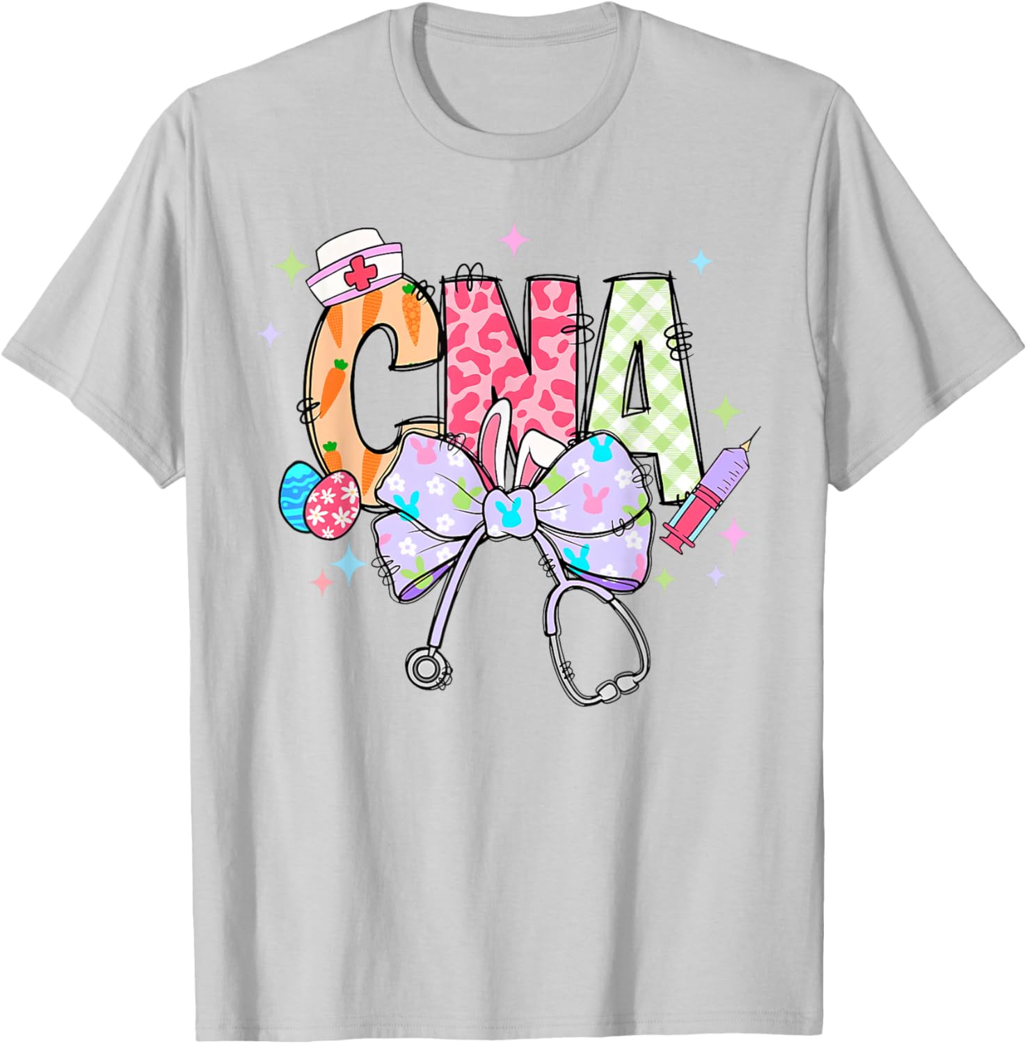 Coquette Bow Stethoscope CNA Nurse Happy Easter Day T-Shirt