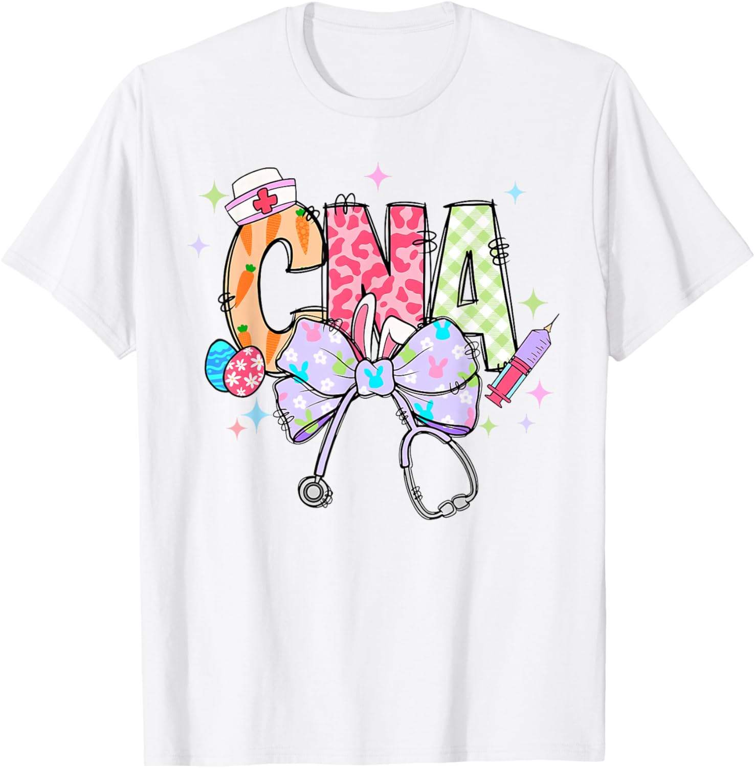 Coquette Bow Stethoscope CNA Nurse Happy Easter Day T-Shirt