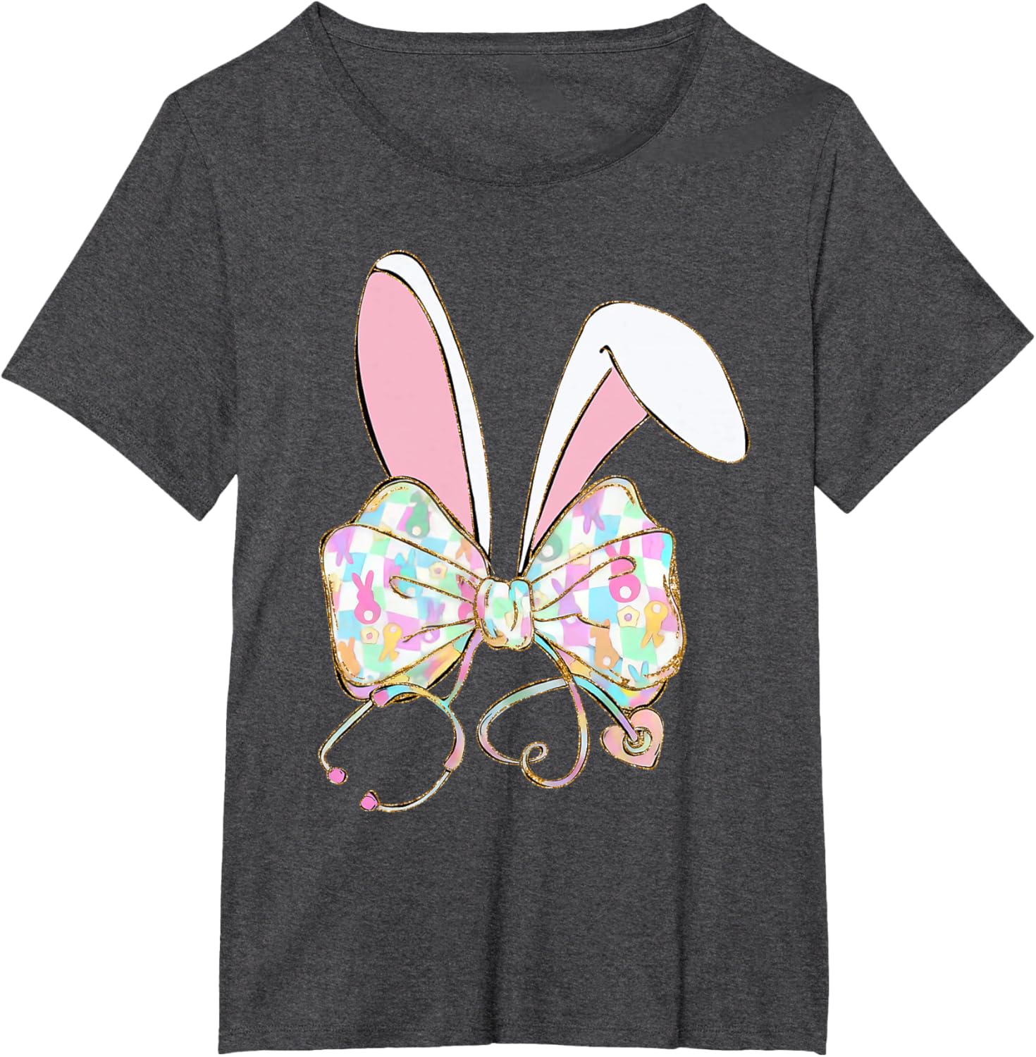 Coquette Bow Stethoscope Nurse Happy Easter Bunny Rabbit T-Shirt