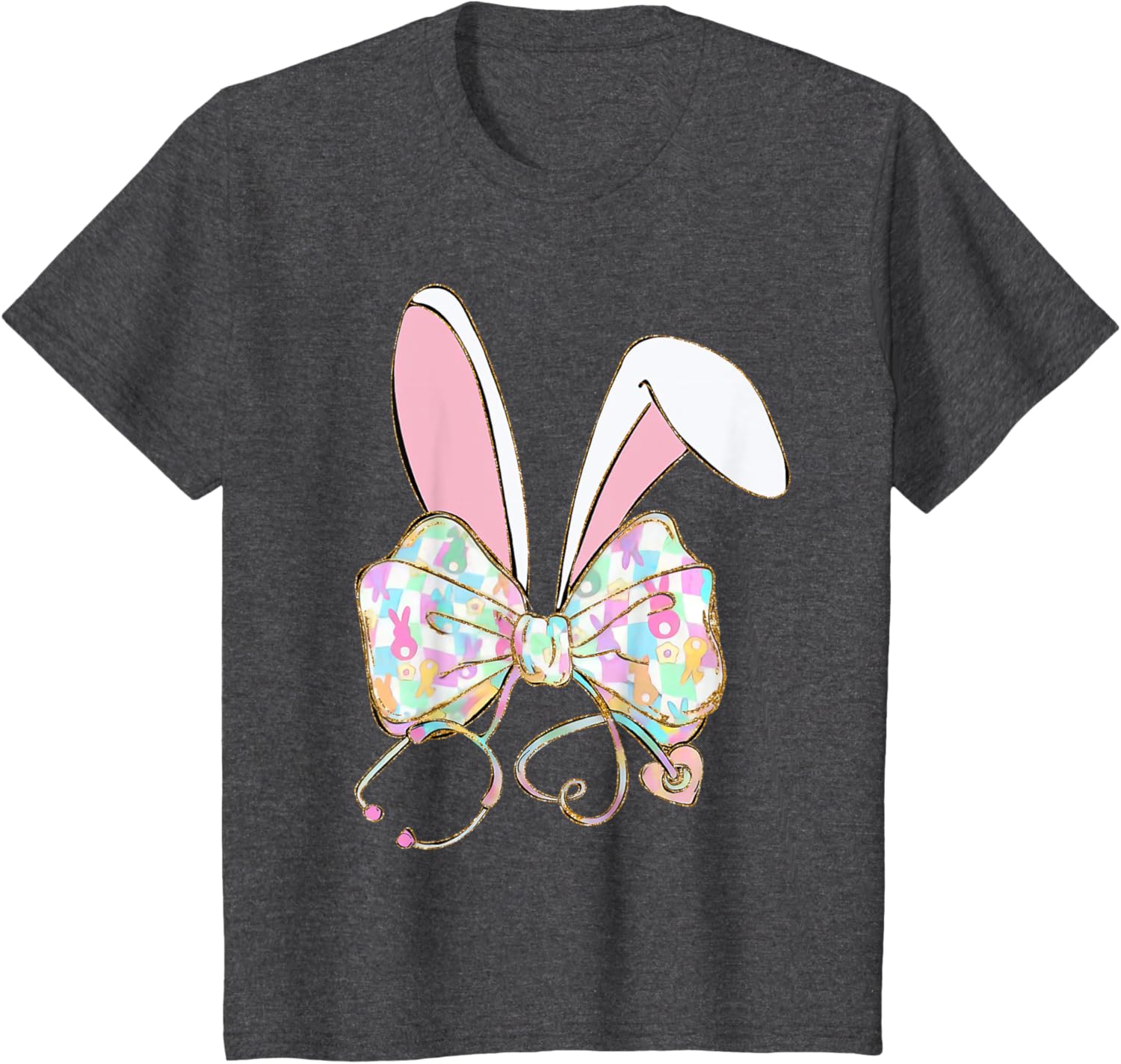 Coquette Bow Stethoscope Nurse Happy Easter Bunny Rabbit T-Shirt