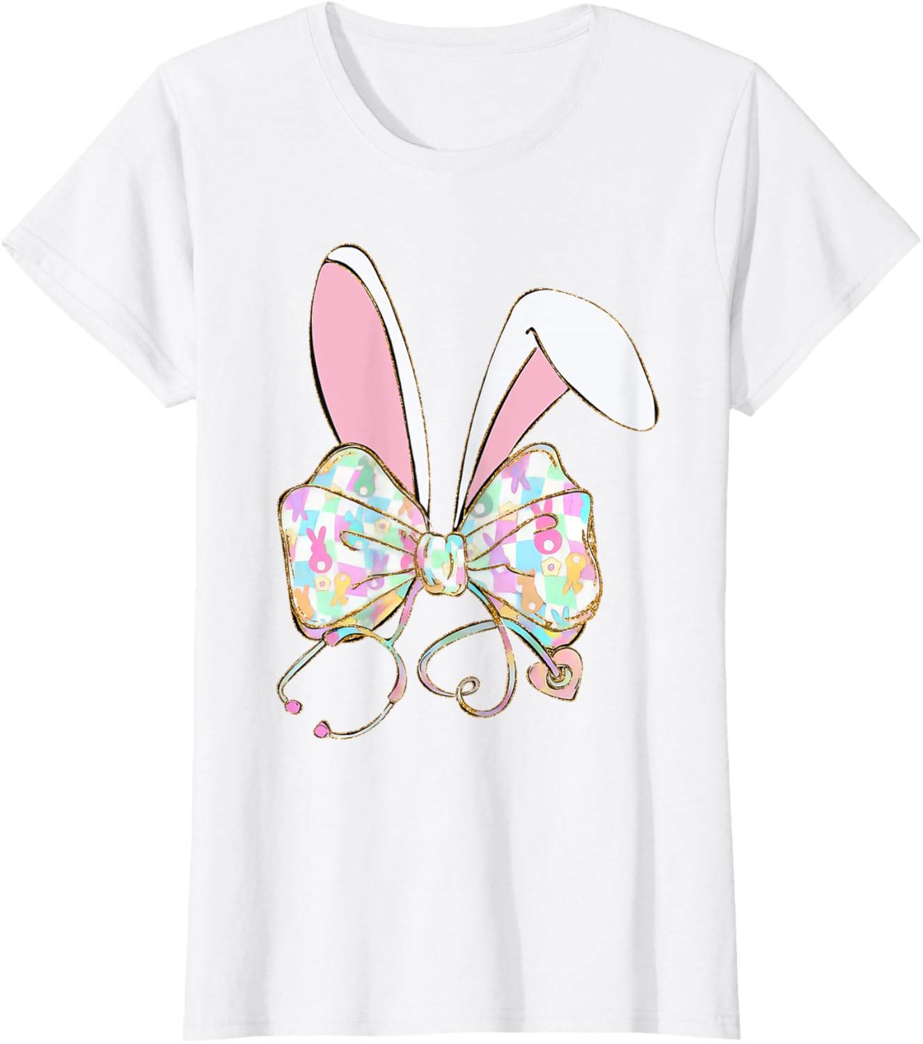 Coquette Bow Stethoscope Nurse Happy Easter Bunny Rabbit T-Shirt