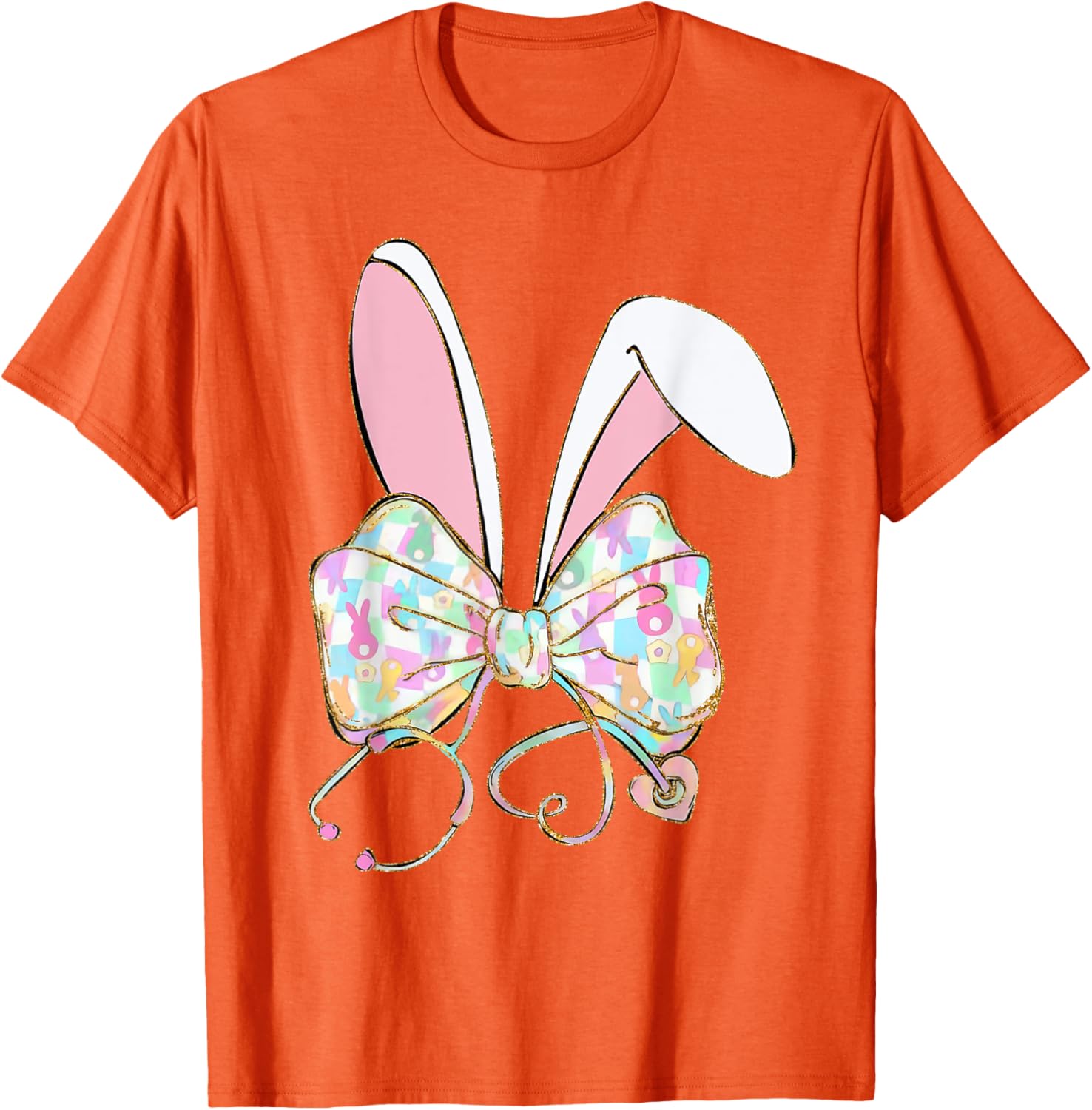 Coquette Bow Stethoscope Nurse Happy Easter Bunny Rabbit T-Shirt