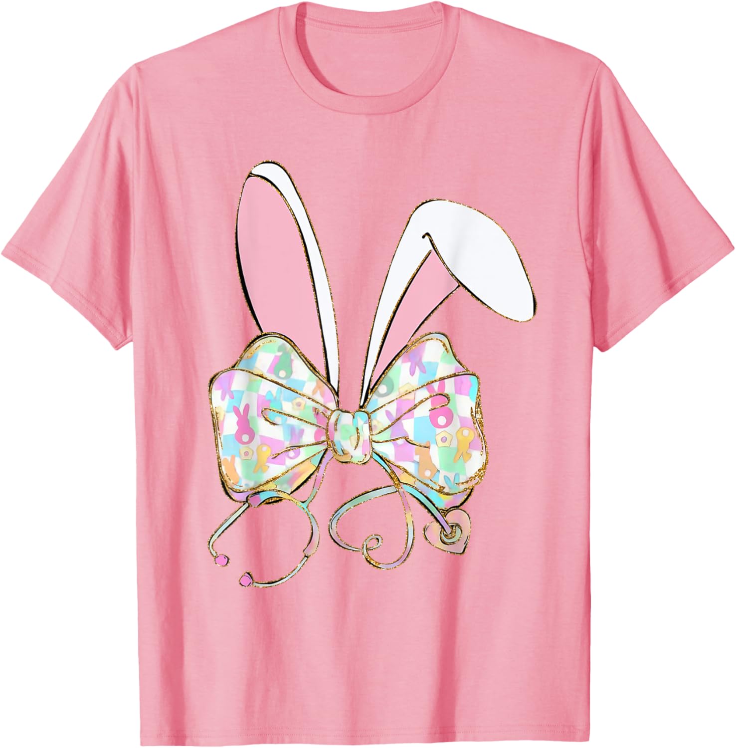 Coquette Bow Stethoscope Nurse Happy Easter Bunny Rabbit T-Shirt