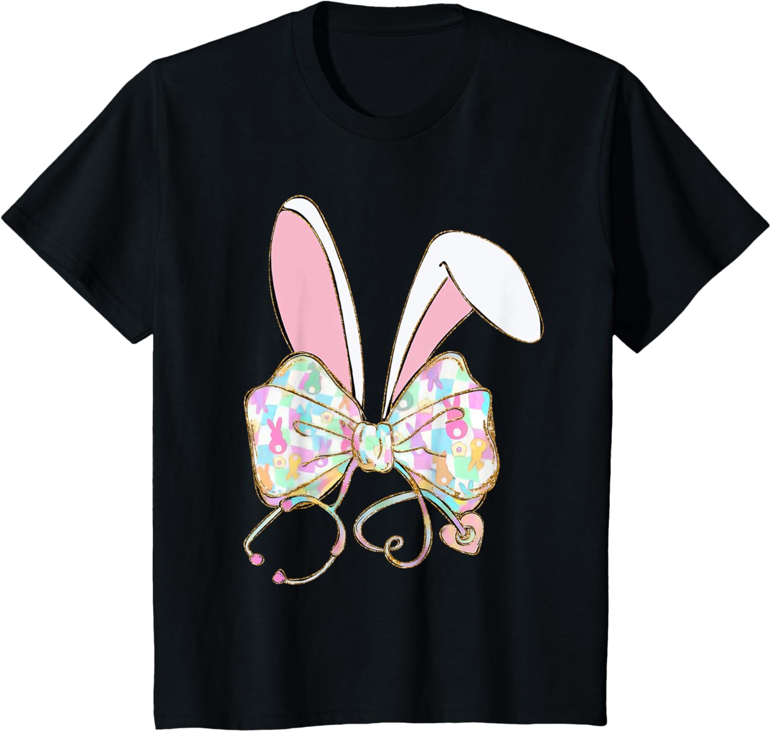 Coquette Bow Stethoscope Nurse Happy Easter Bunny Rabbit T-Shirt