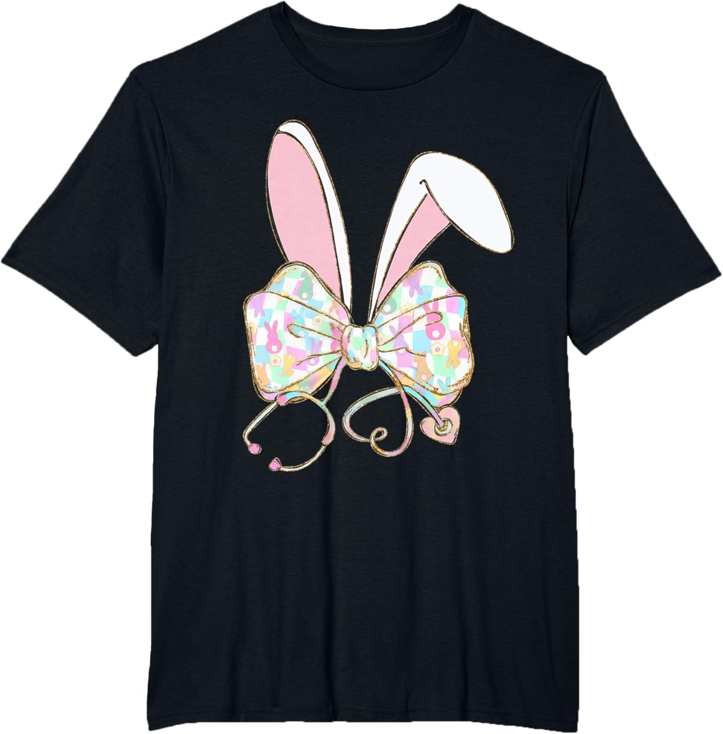 Coquette Bow Stethoscope Nurse Happy Easter Bunny Rabbit T-Shirt