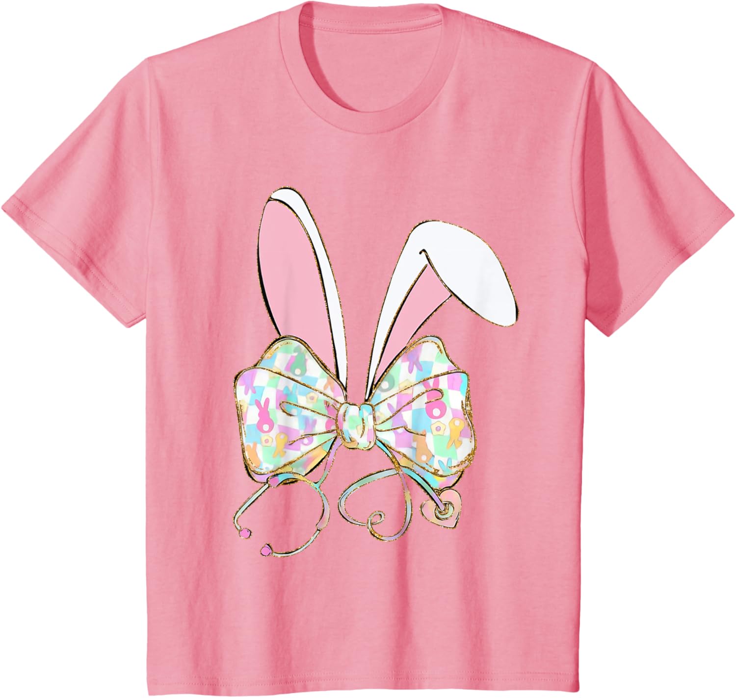 Coquette Bow Stethoscope Nurse Happy Easter Bunny Rabbit T-Shirt