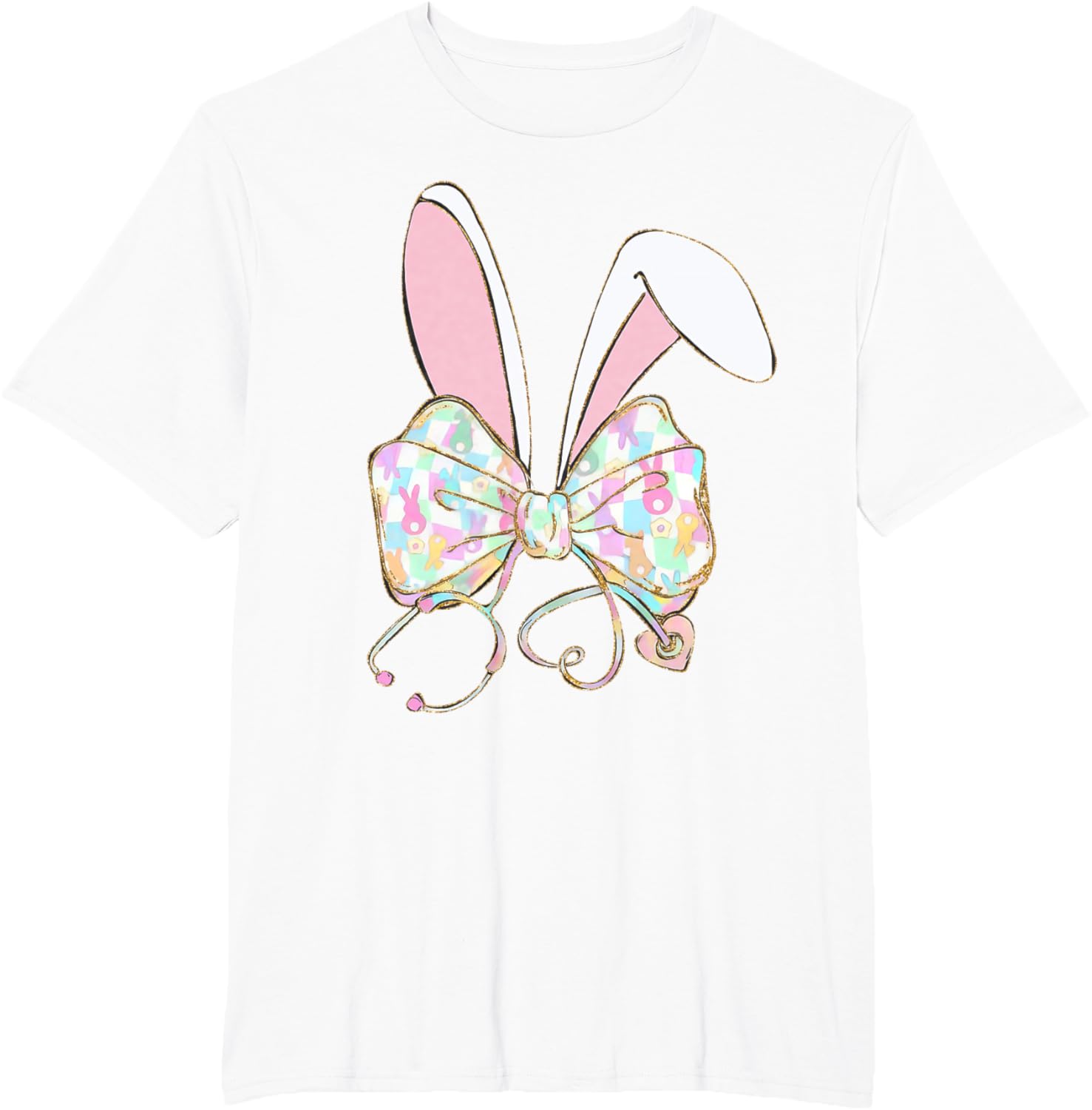 Coquette Bow Stethoscope Nurse Happy Easter Bunny Rabbit T-Shirt