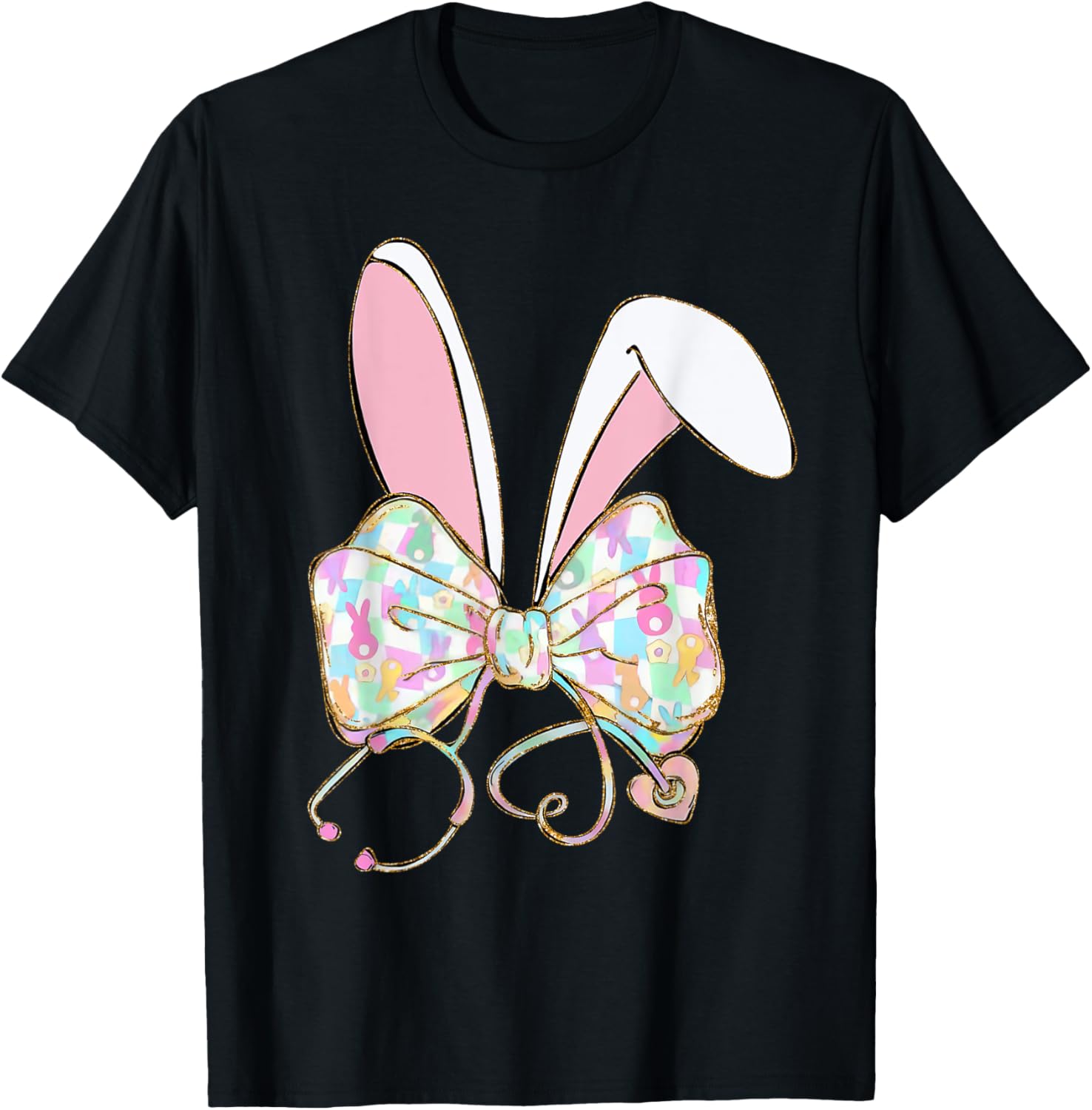 Coquette Bow Stethoscope Nurse Happy Easter Bunny Rabbit T-Shirt