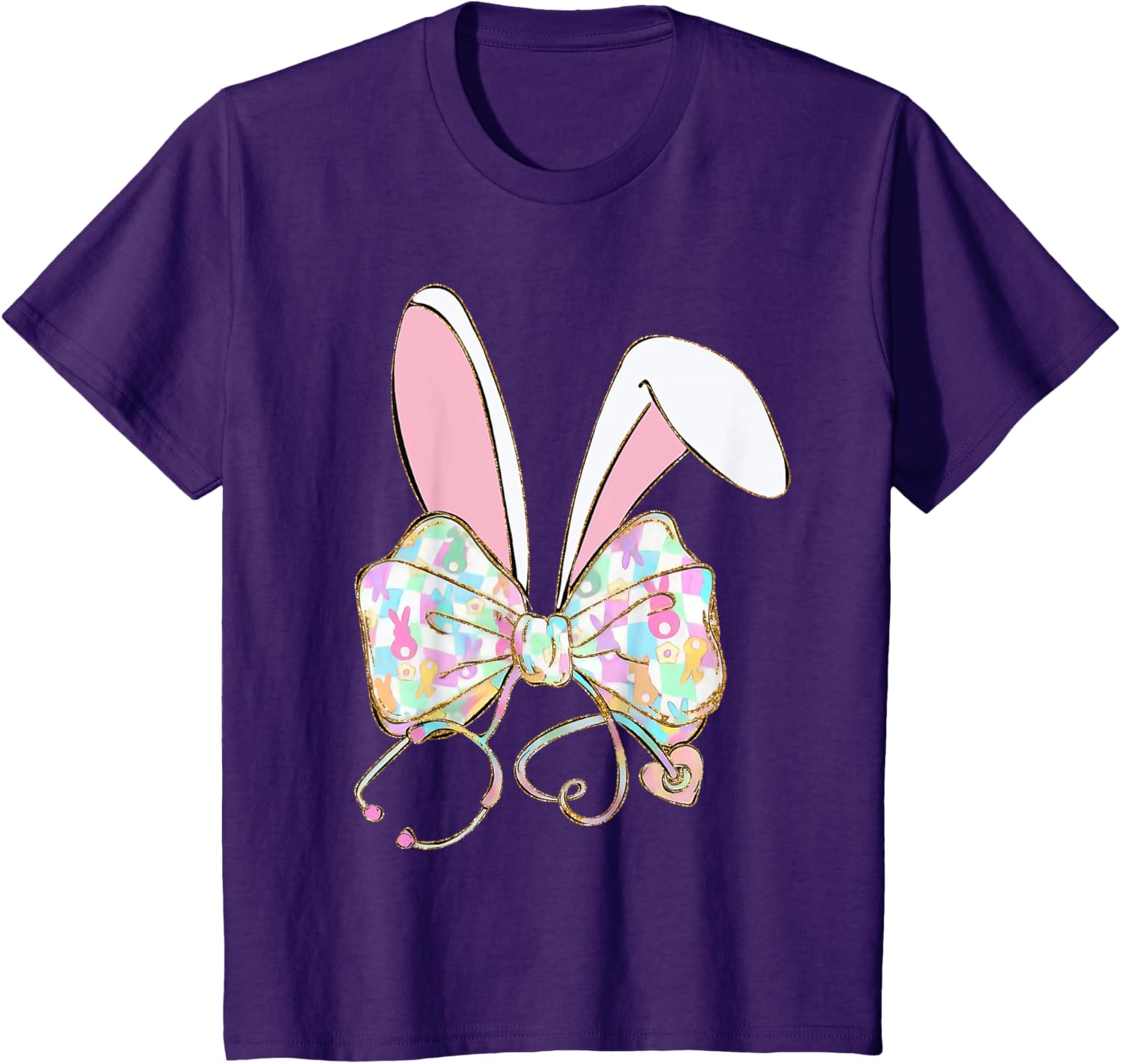 Coquette Bow Stethoscope Nurse Happy Easter Bunny Rabbit T-Shirt