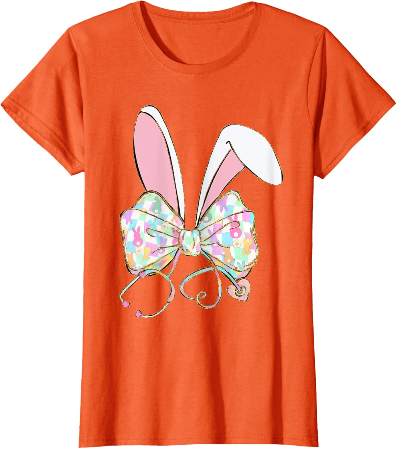 Coquette Bow Stethoscope Nurse Happy Easter Bunny Rabbit T-Shirt