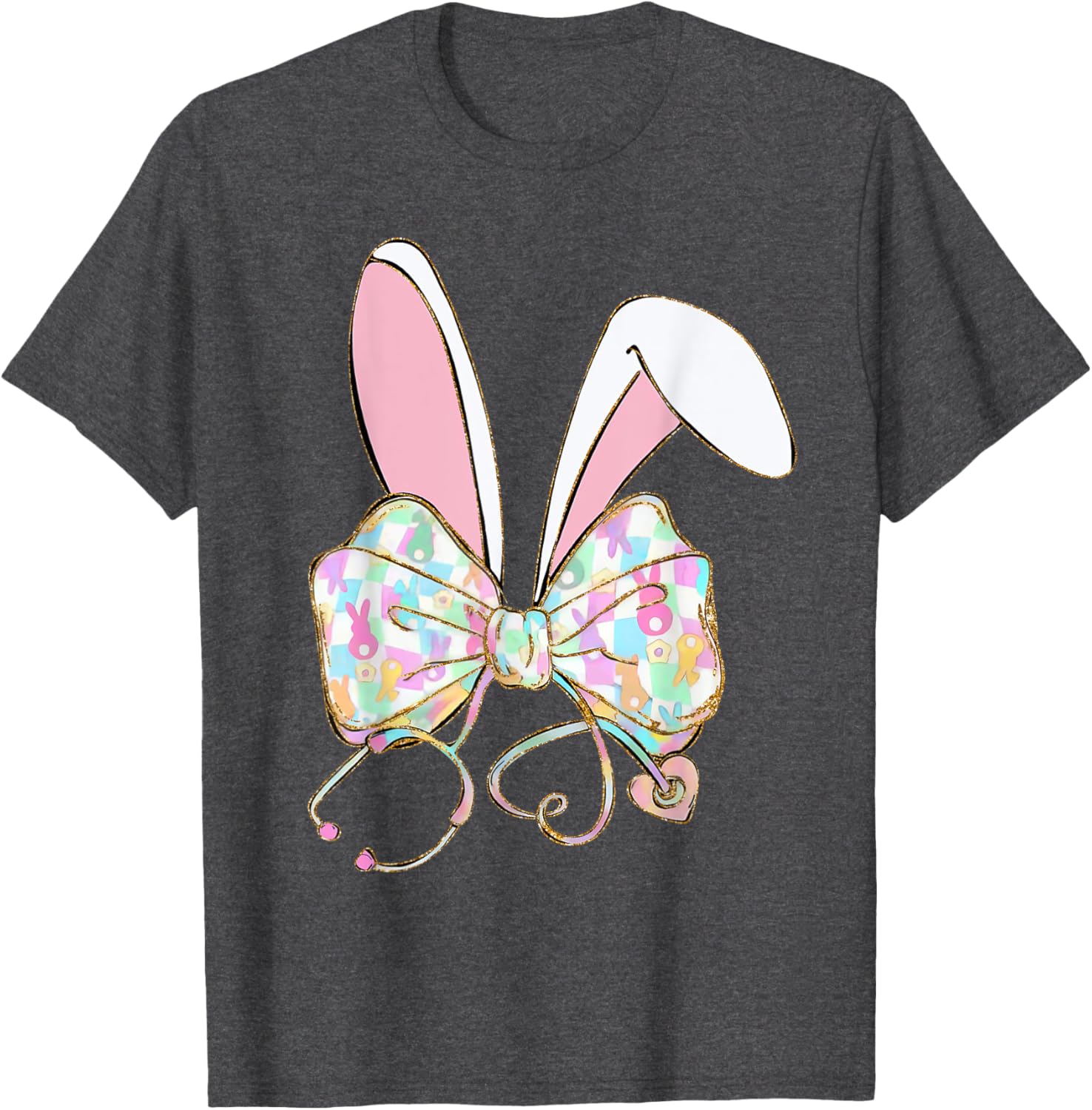 Coquette Bow Stethoscope Nurse Happy Easter Bunny Rabbit T-Shirt