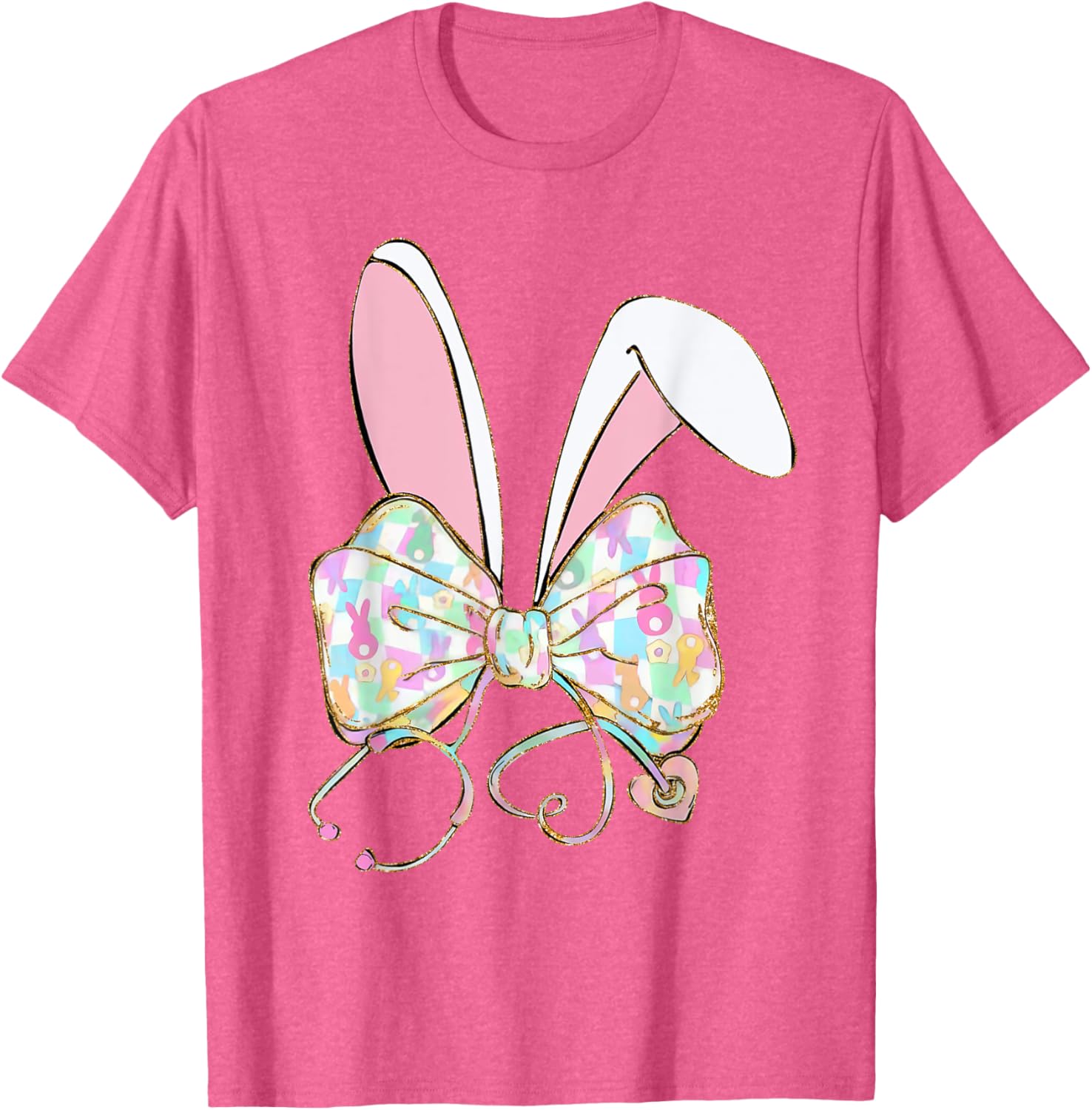 Coquette Bow Stethoscope Nurse Happy Easter Bunny Rabbit T-Shirt