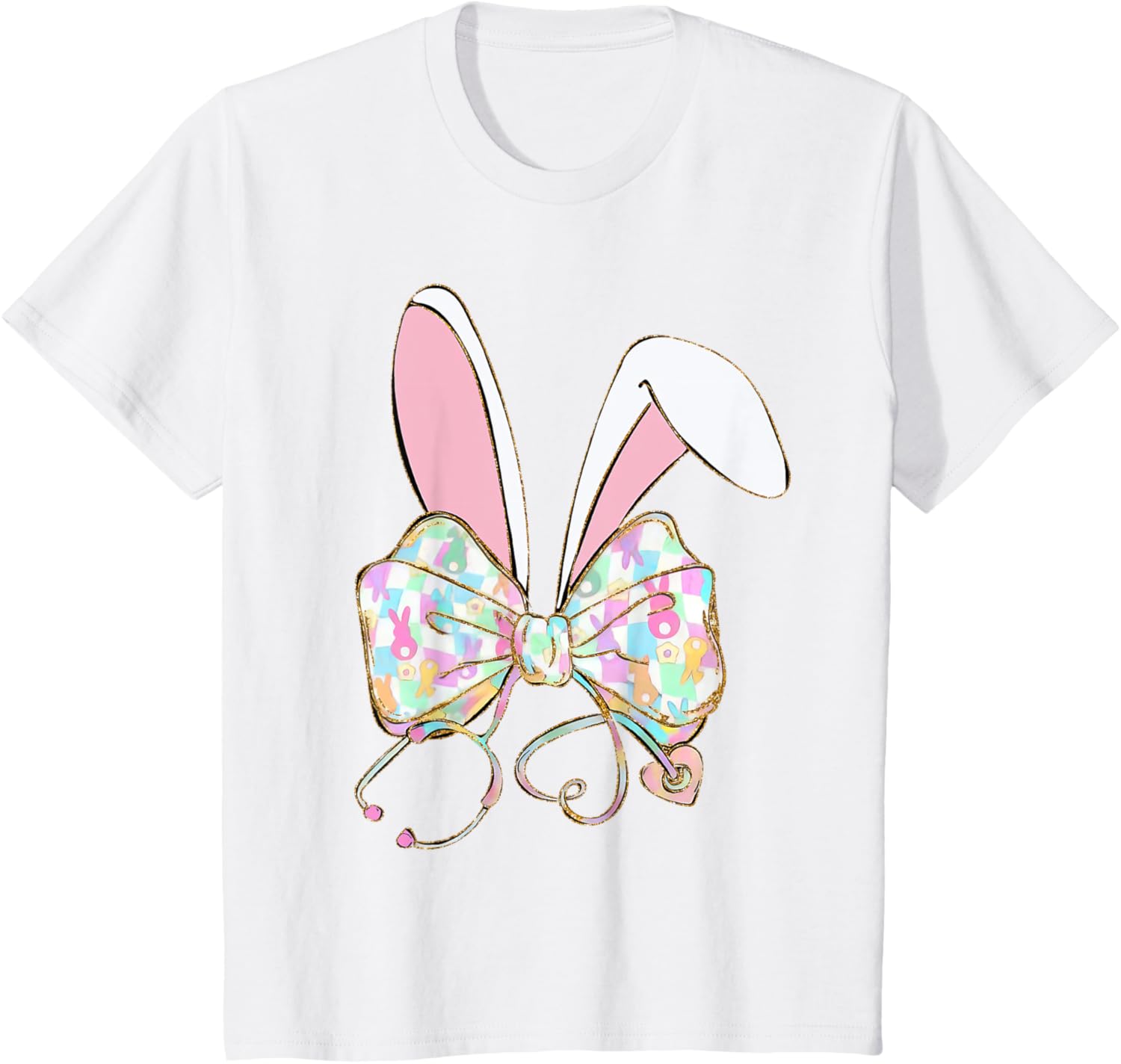 Coquette Bow Stethoscope Nurse Happy Easter Bunny Rabbit T-Shirt