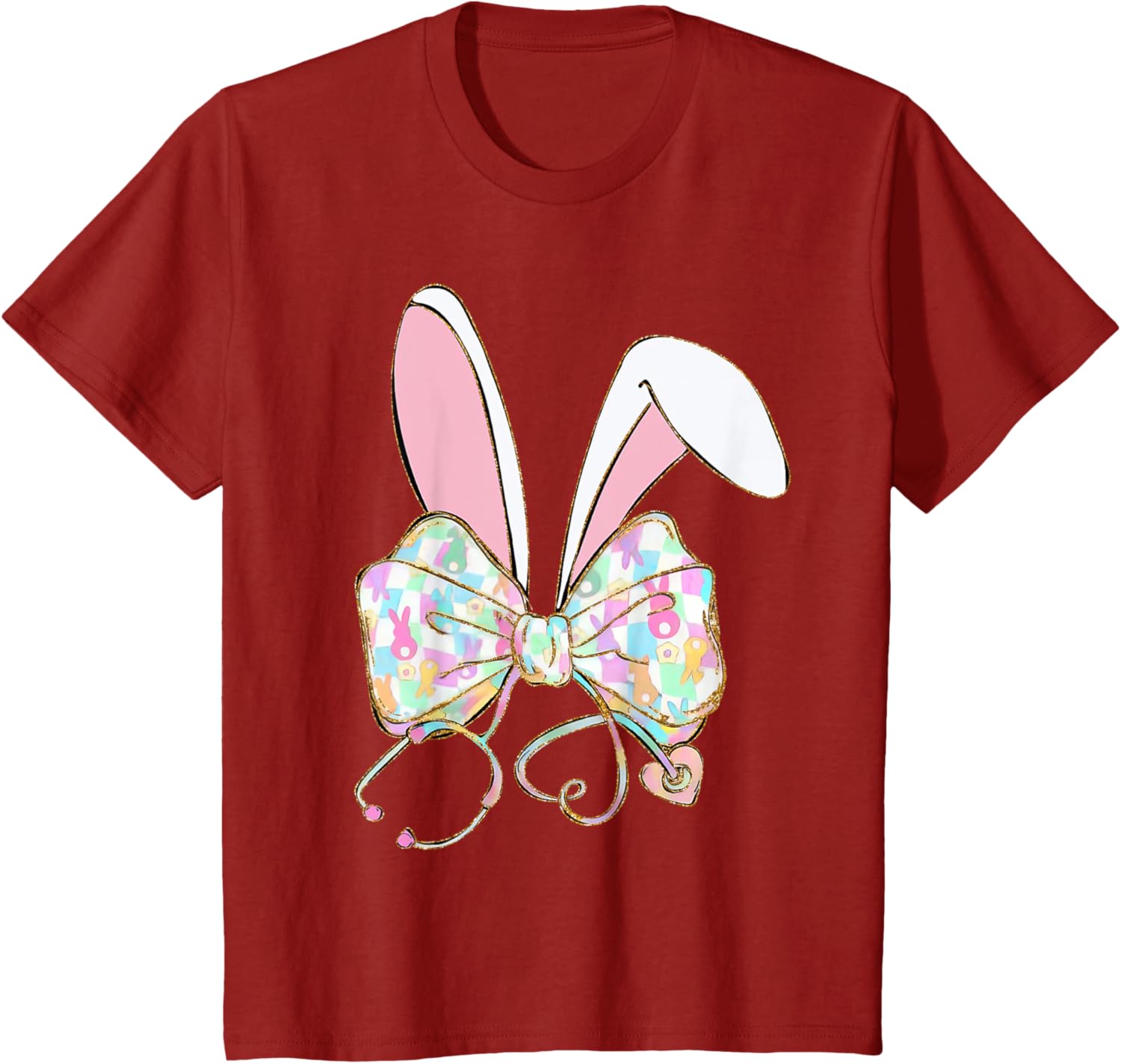 Coquette Bow Stethoscope Nurse Happy Easter Bunny Rabbit T-Shirt