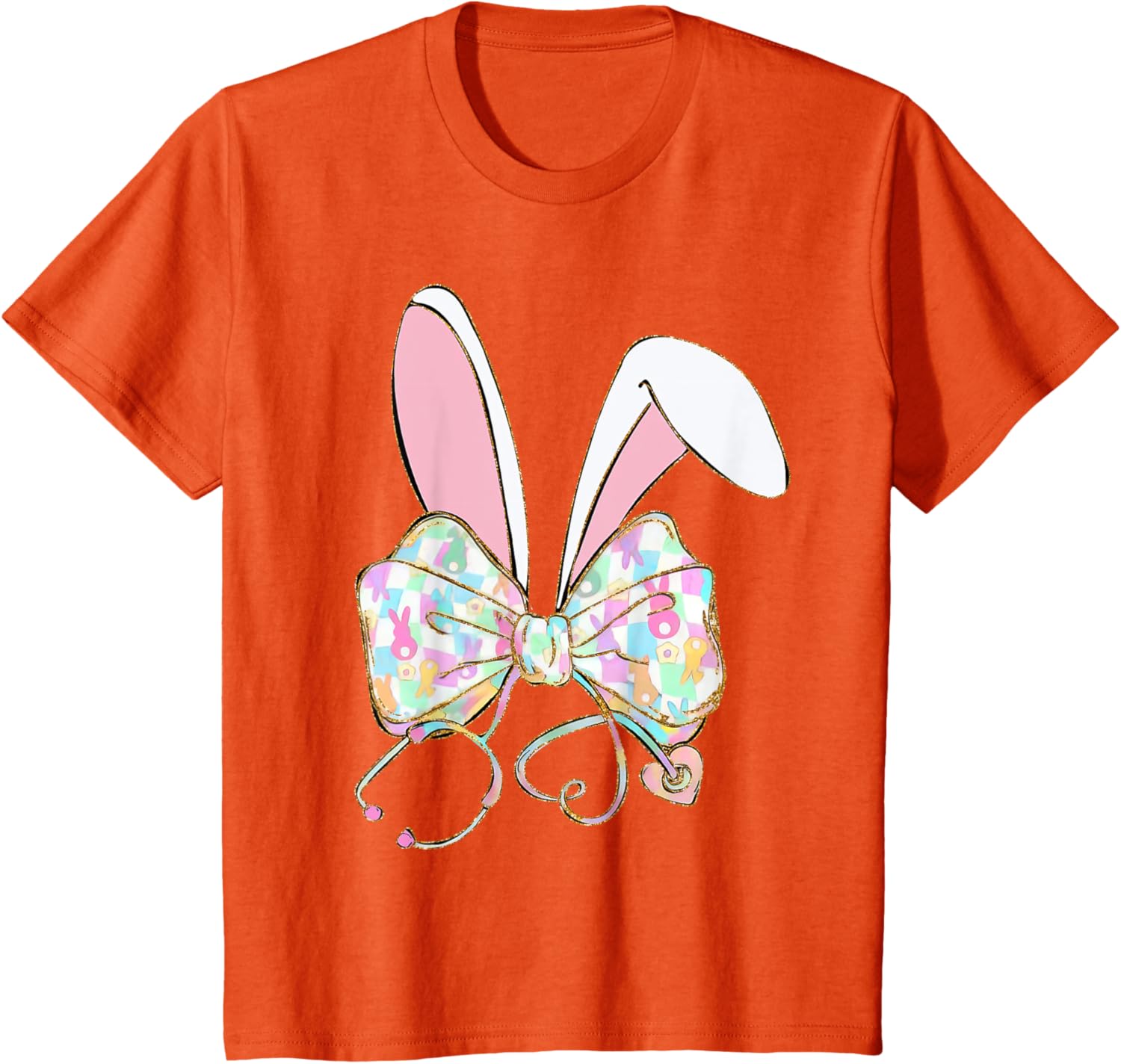 Coquette Bow Stethoscope Nurse Happy Easter Bunny Rabbit T-Shirt