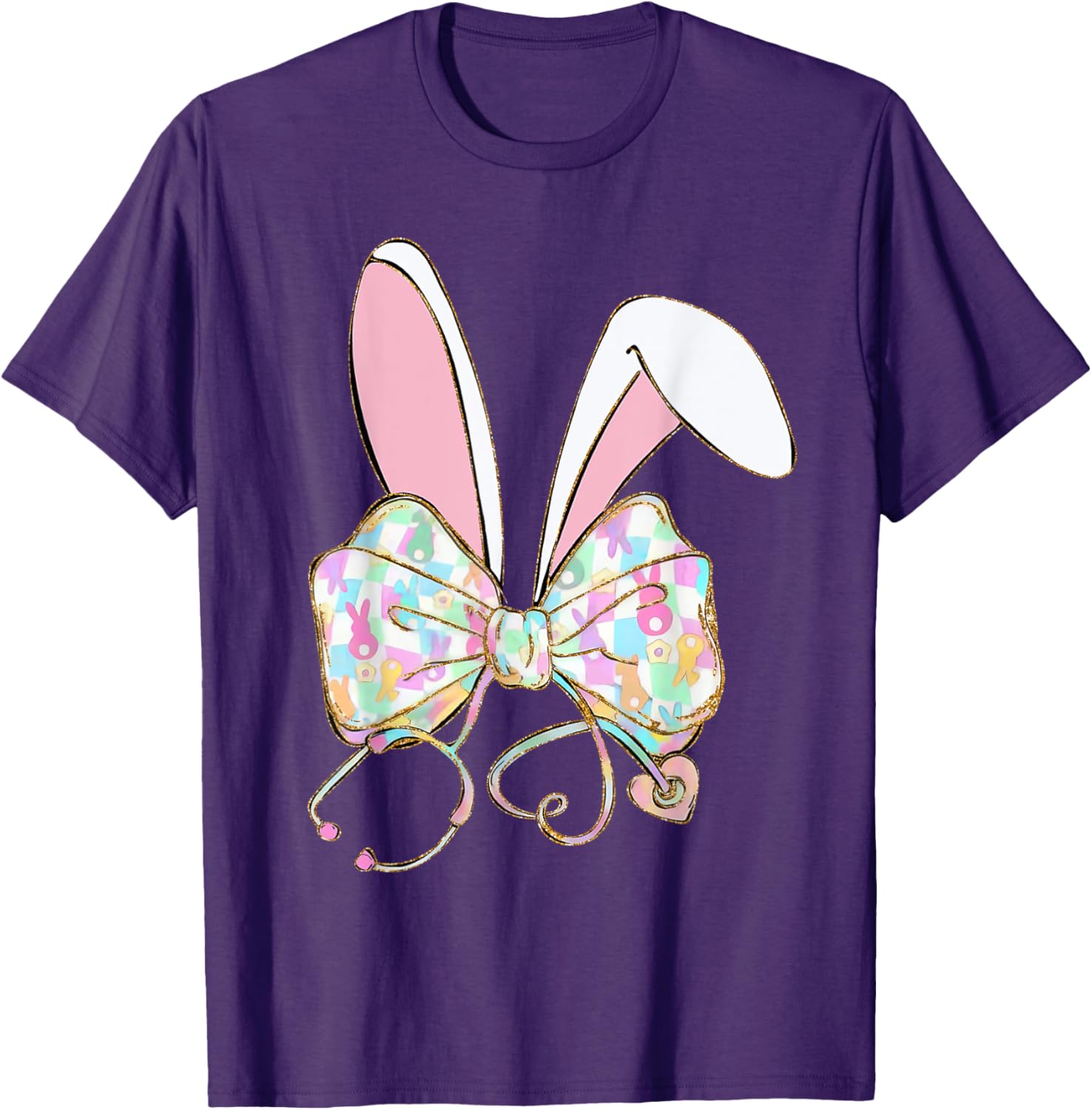 Coquette Bow Stethoscope Nurse Happy Easter Bunny Rabbit T-Shirt