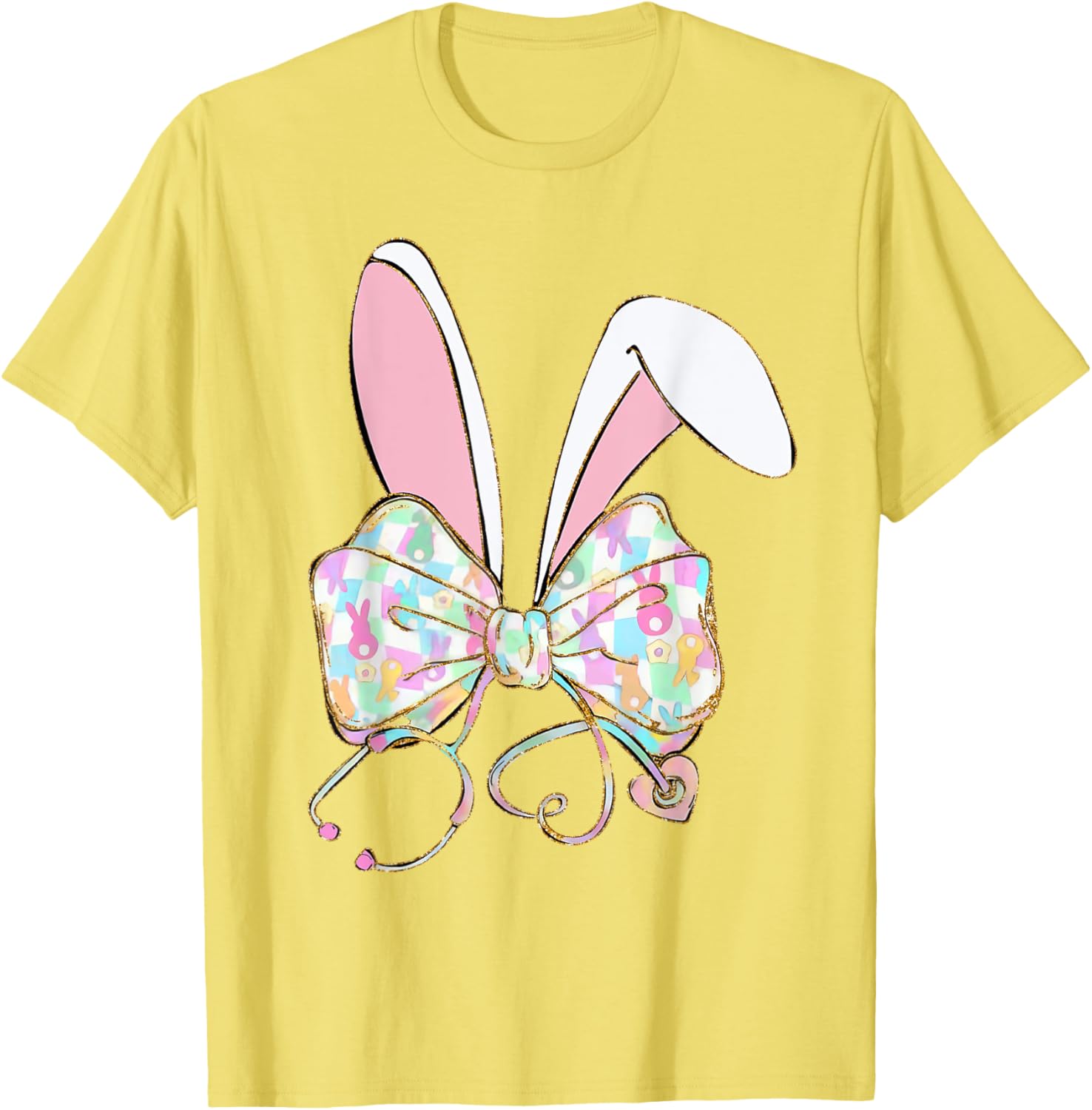 Coquette Bow Stethoscope Nurse Happy Easter Bunny Rabbit T-Shirt