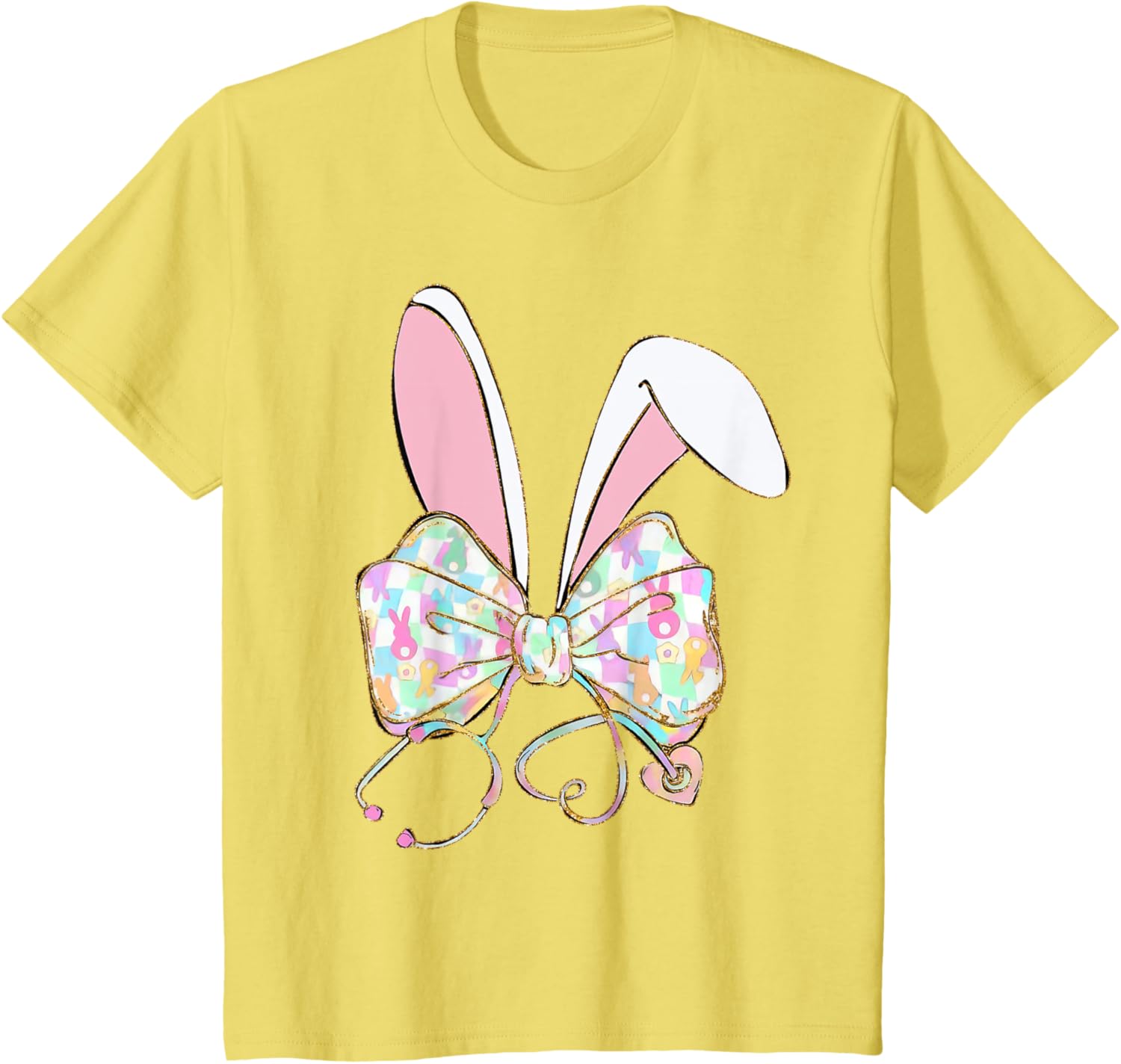 Coquette Bow Stethoscope Nurse Happy Easter Bunny Rabbit T-Shirt