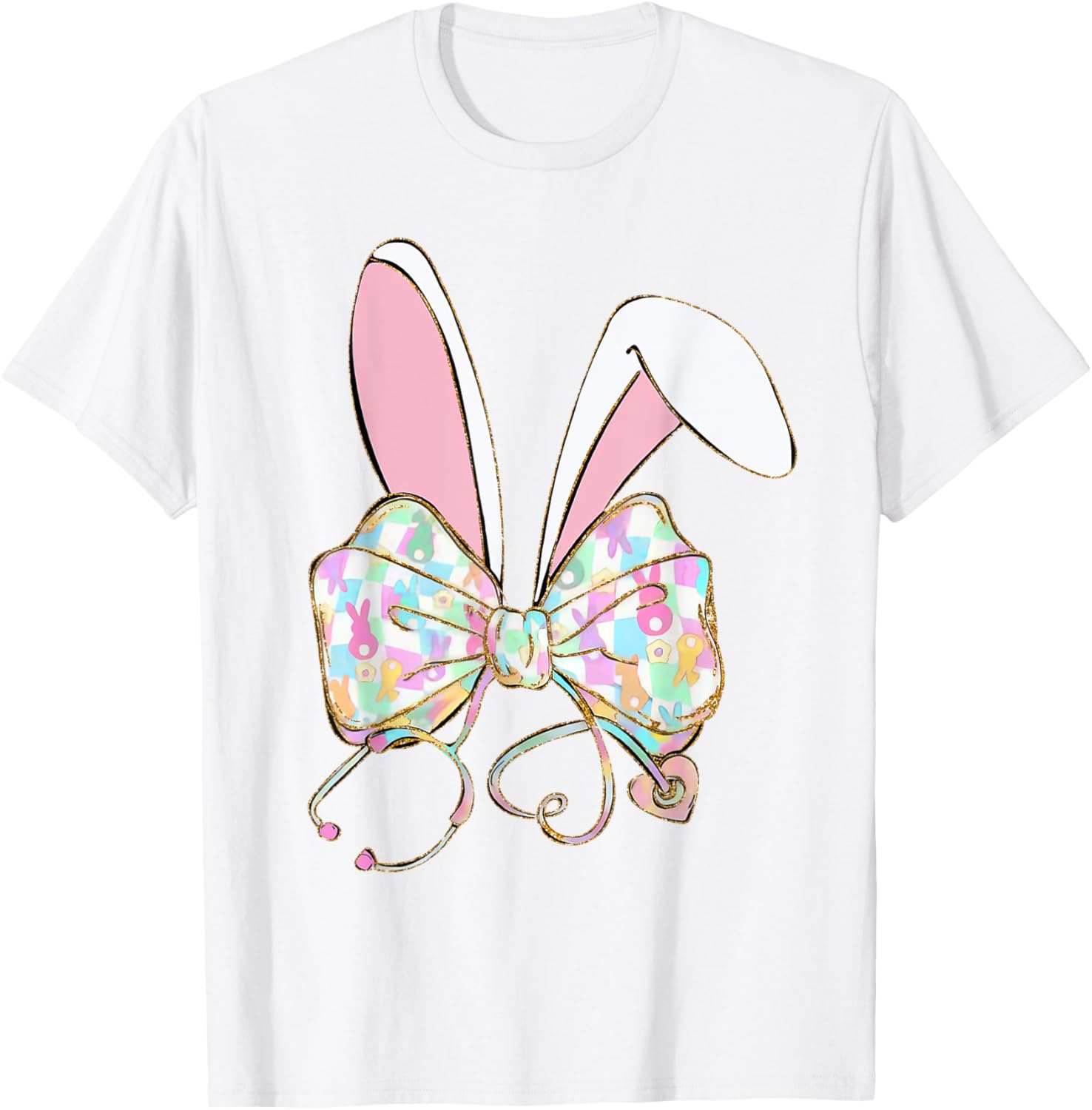 Coquette Bow Stethoscope Nurse Happy Easter Bunny Rabbit T-Shirt