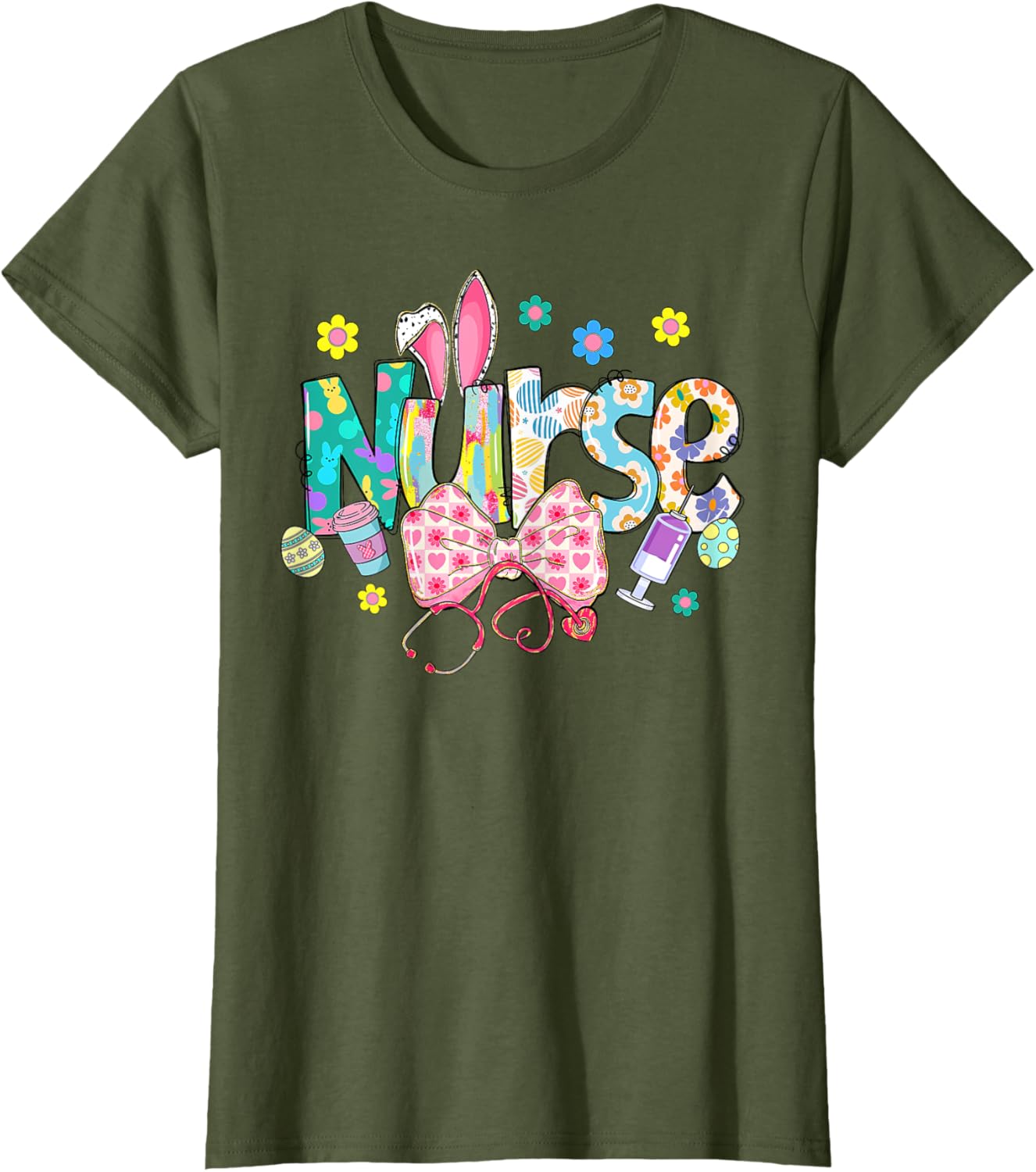 Coquette Bow Stethoscope Nurse Happy Easter Day Bunny Ears T-Shirt