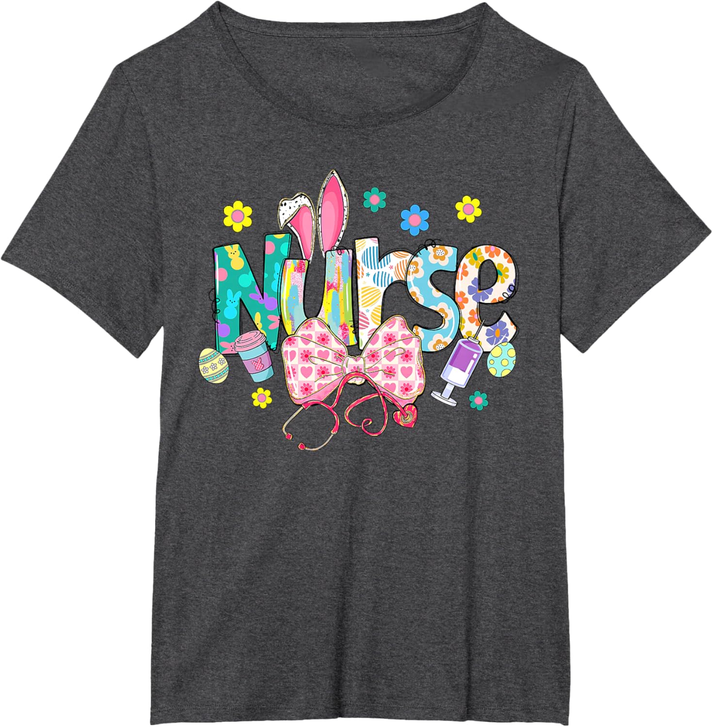 Coquette Bow Stethoscope Nurse Happy Easter Day Bunny Ears T-Shirt