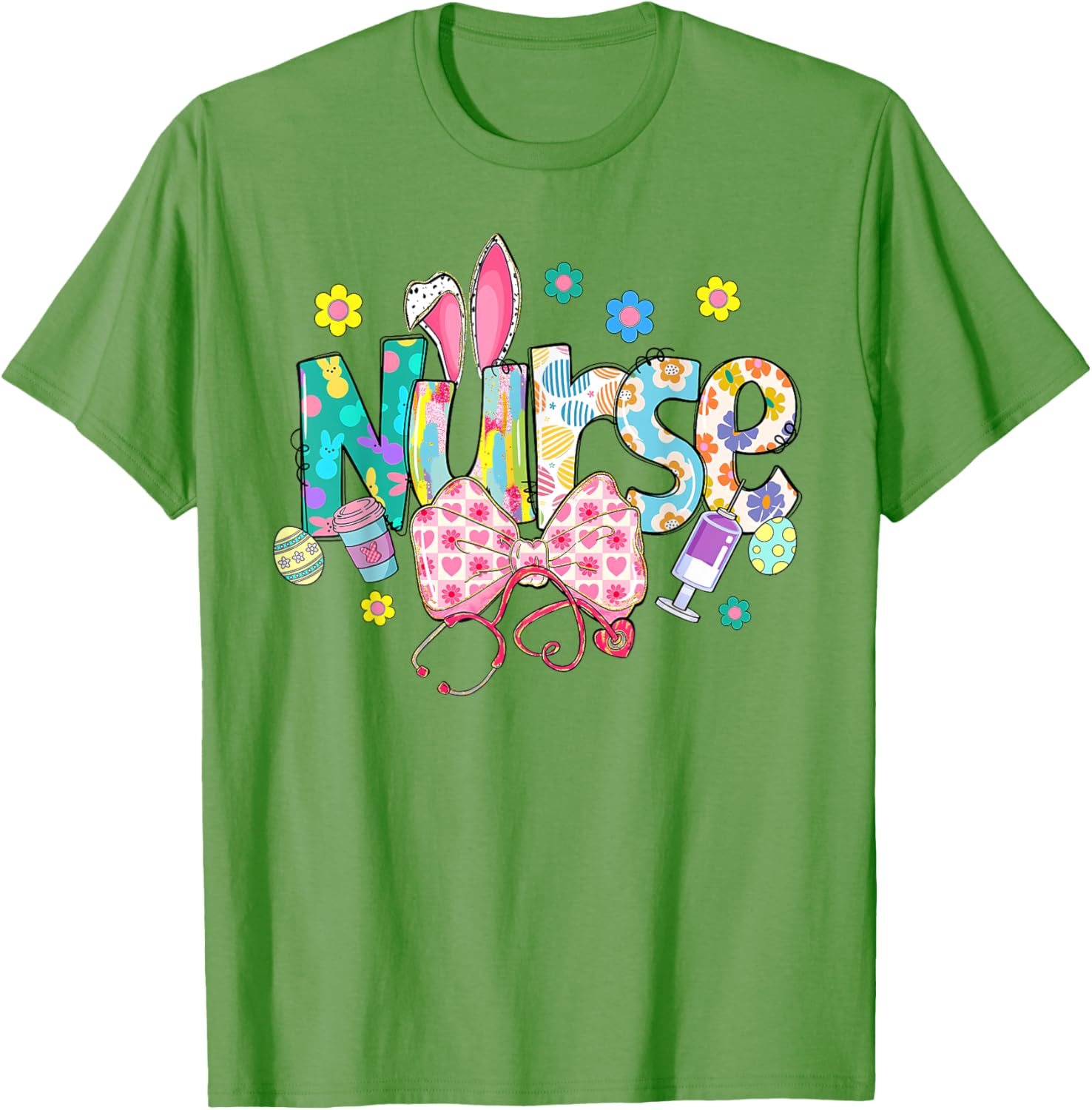 Coquette Bow Stethoscope Nurse Happy Easter Day Bunny Ears T-Shirt