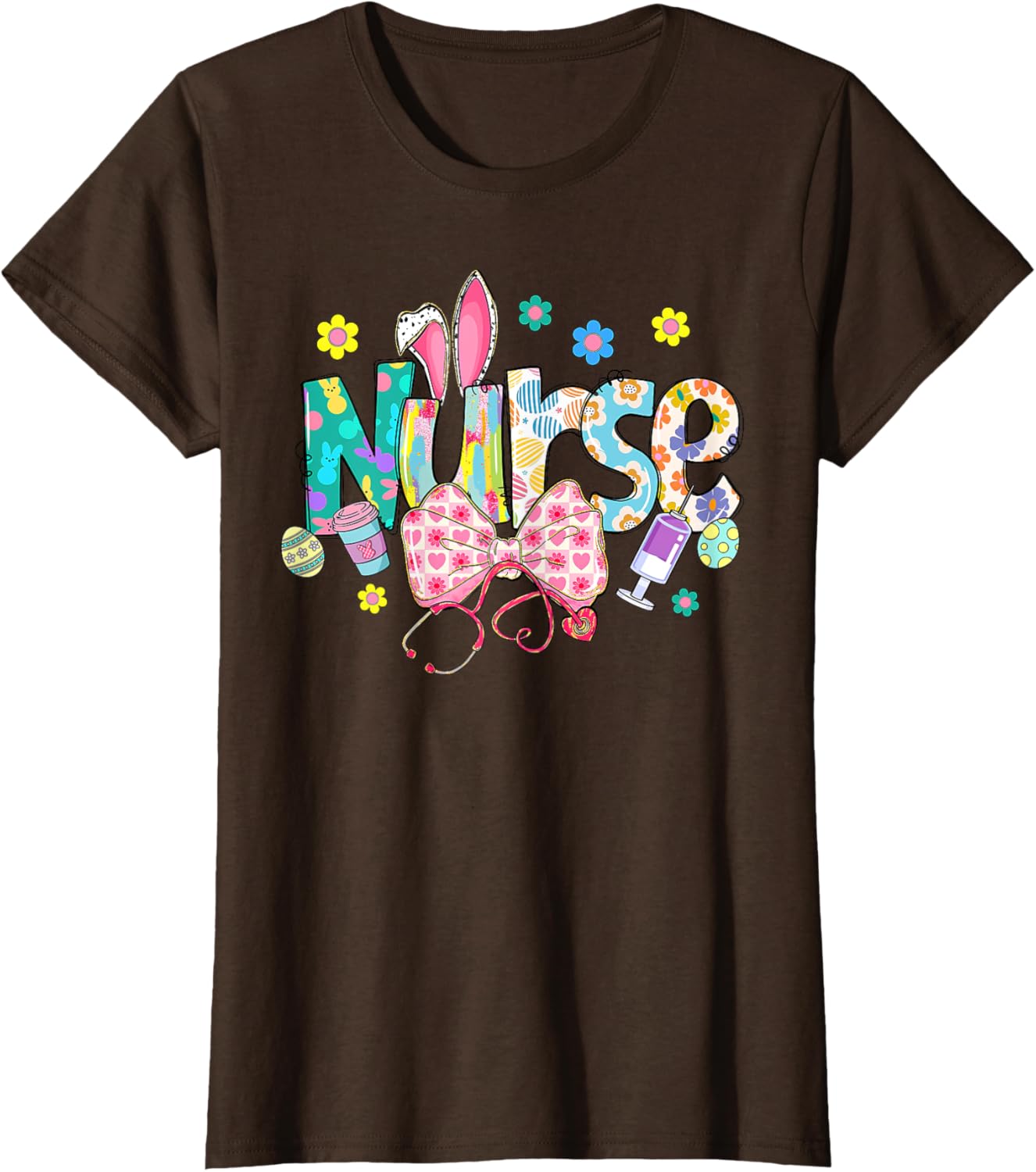 Coquette Bow Stethoscope Nurse Happy Easter Day Bunny Ears T-Shirt