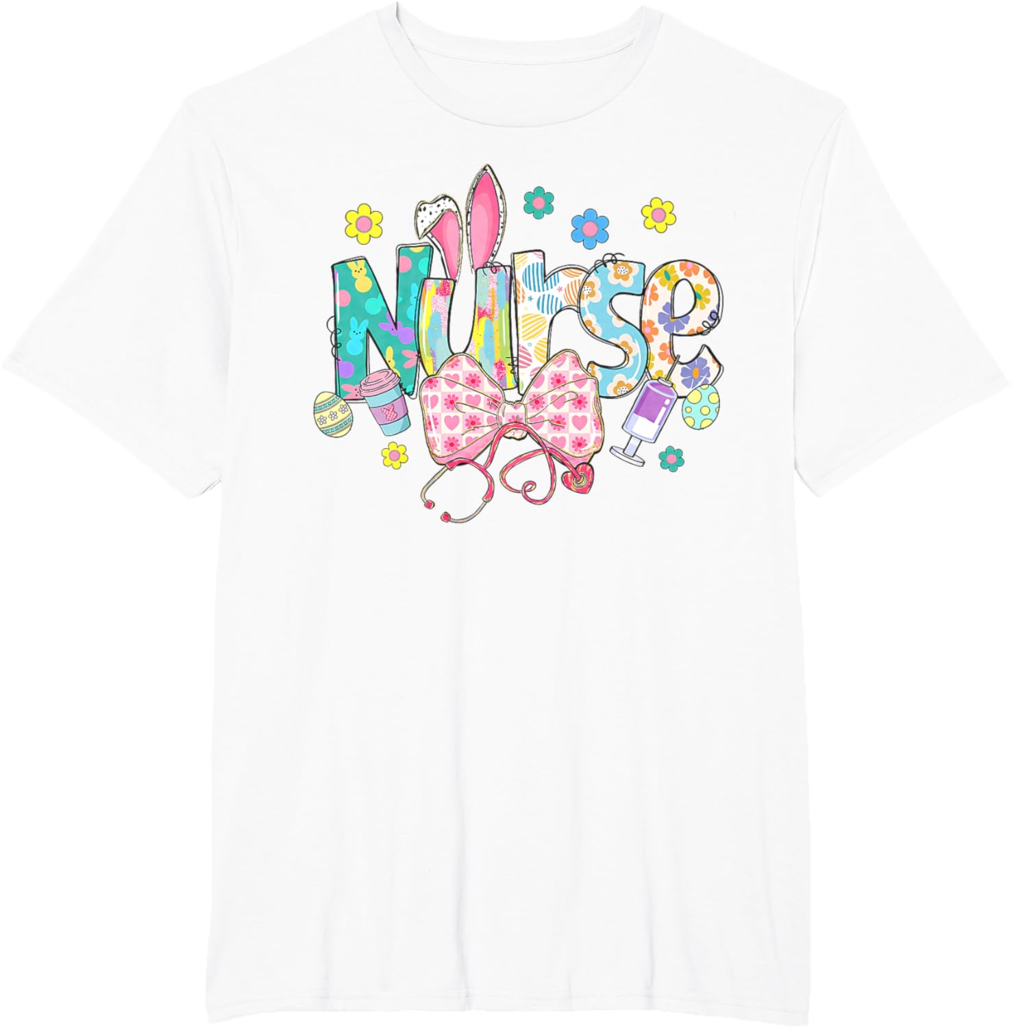 Coquette Bow Stethoscope Nurse Happy Easter Day Bunny Ears T-Shirt